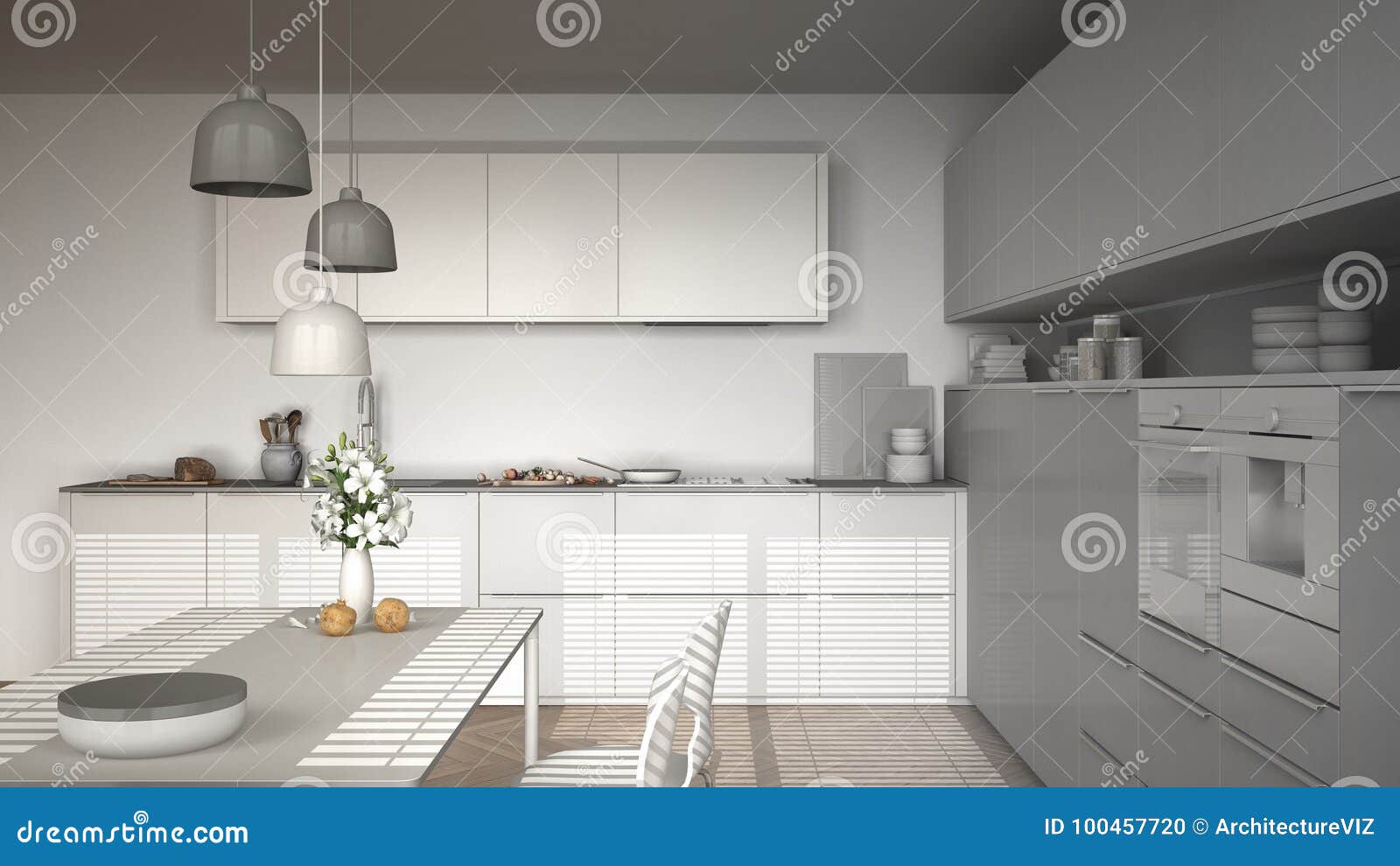 Unfinished Project of Modern Kitchen with Table and Chairs, Herr Stock