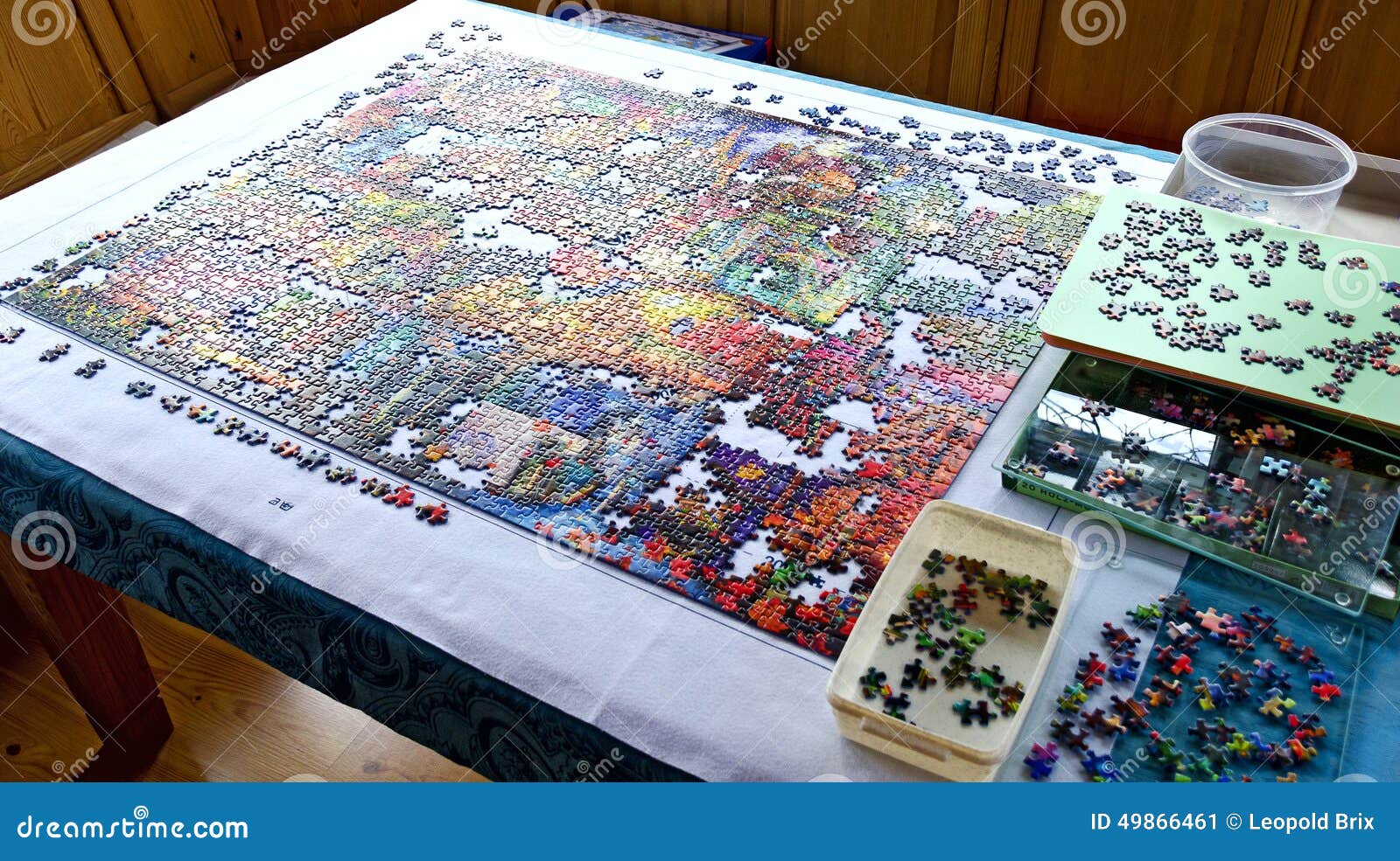 Unfinished Puzzle on a Table Stock Image Image of table, pastime