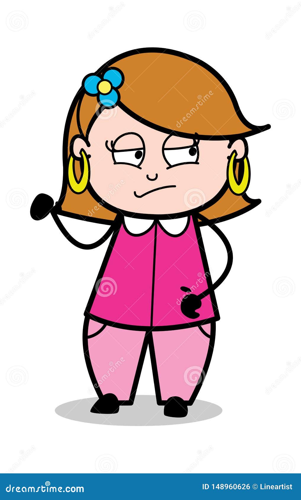 Unhappy Expression Retro Cartoon Female Housewife Mom Vector Illustration Stock Illustration