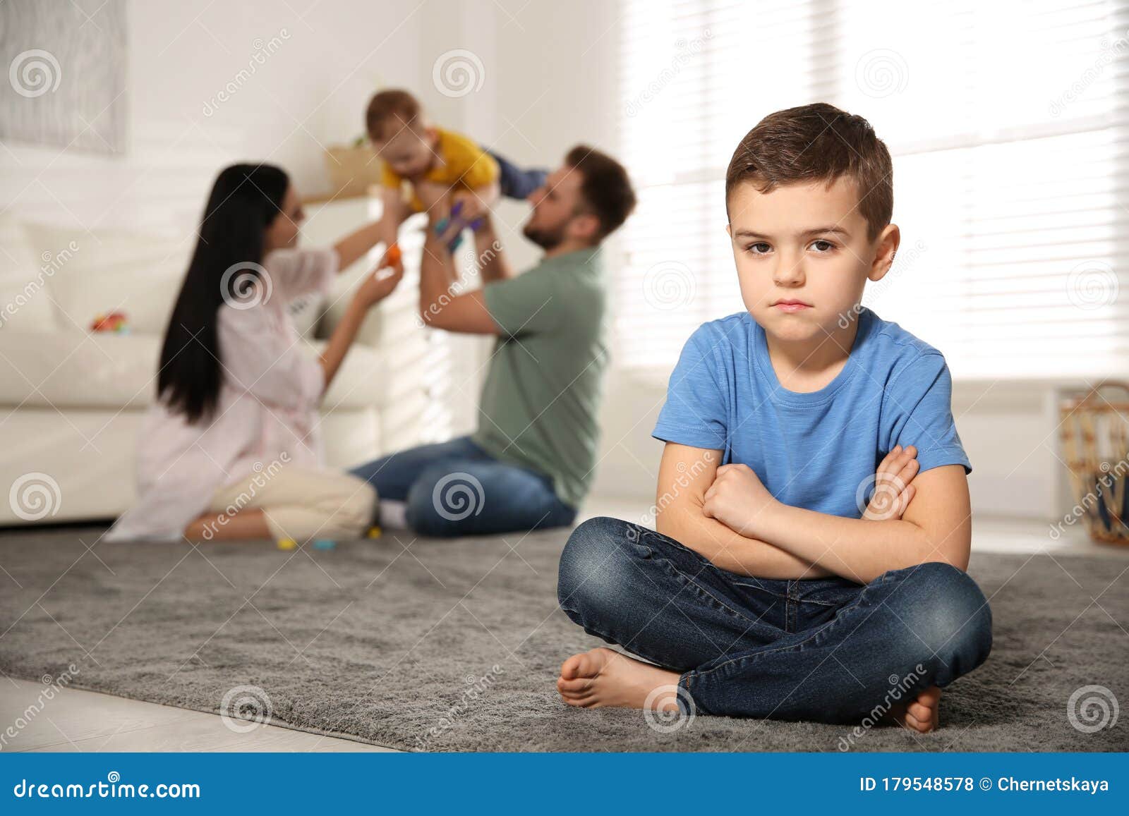 Unhappy Little Boy Feeling Jealous while Parents Spending Time ...