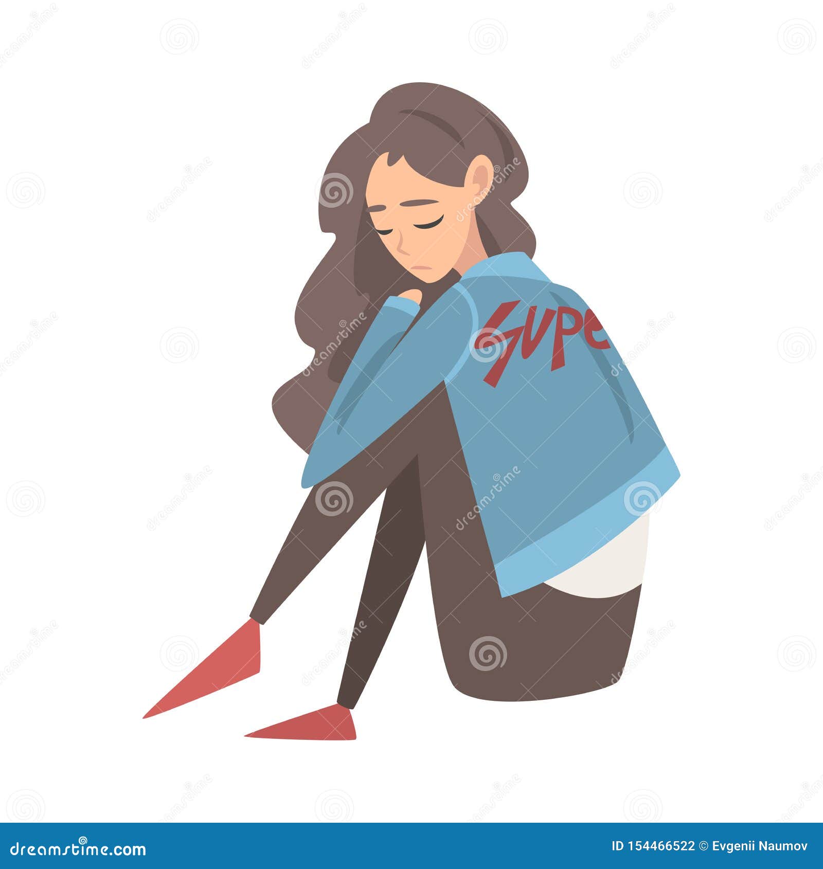 Unhappy Sad Girl Sitting on Floor, Depressed Teenager Having Problems,  Front View Vector Illustration Stock Vector - Illustration of frustrated,  character: 154466522