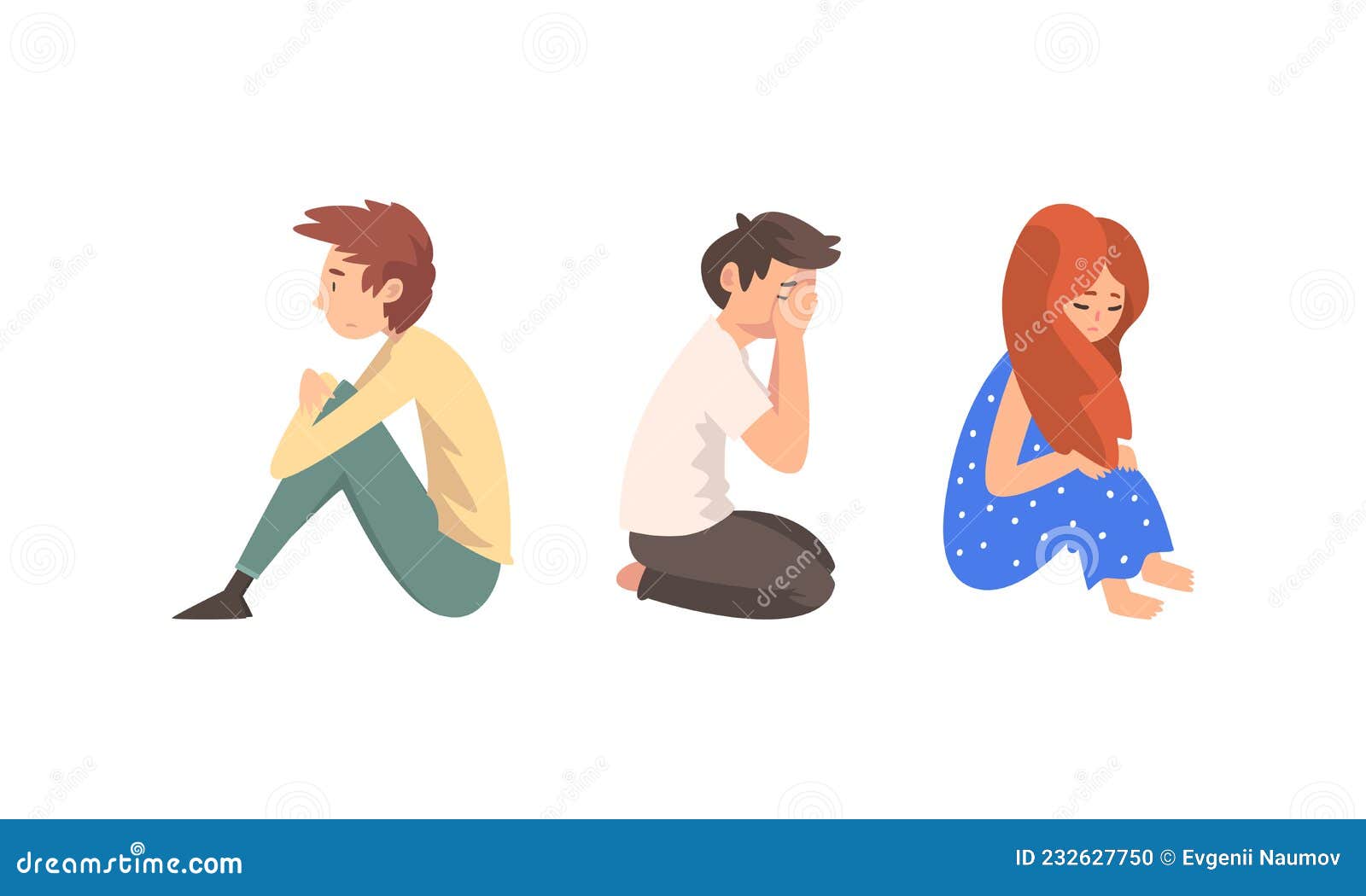Unhappy Sad Teen Boy and Girl Feeling Depressed and Lonely Vector Set ...