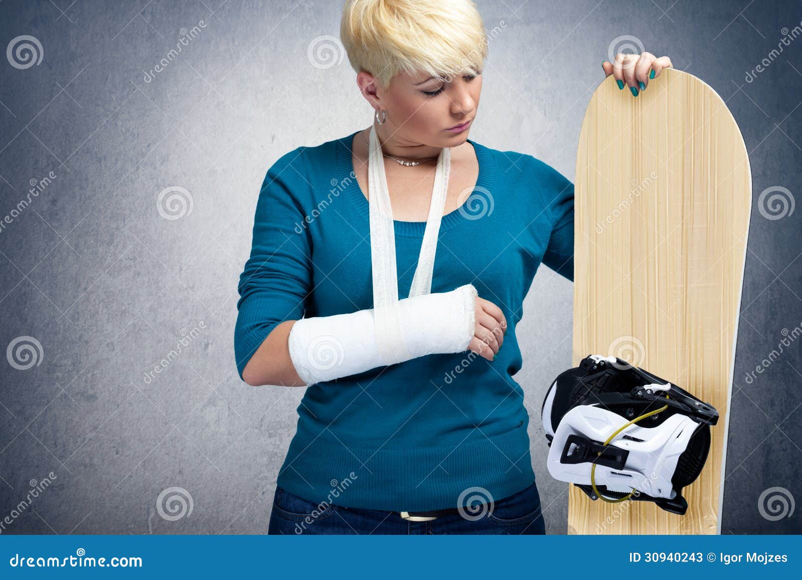 Unhappy Snowboarder with Broken Arm Stock Image Image of person, pain