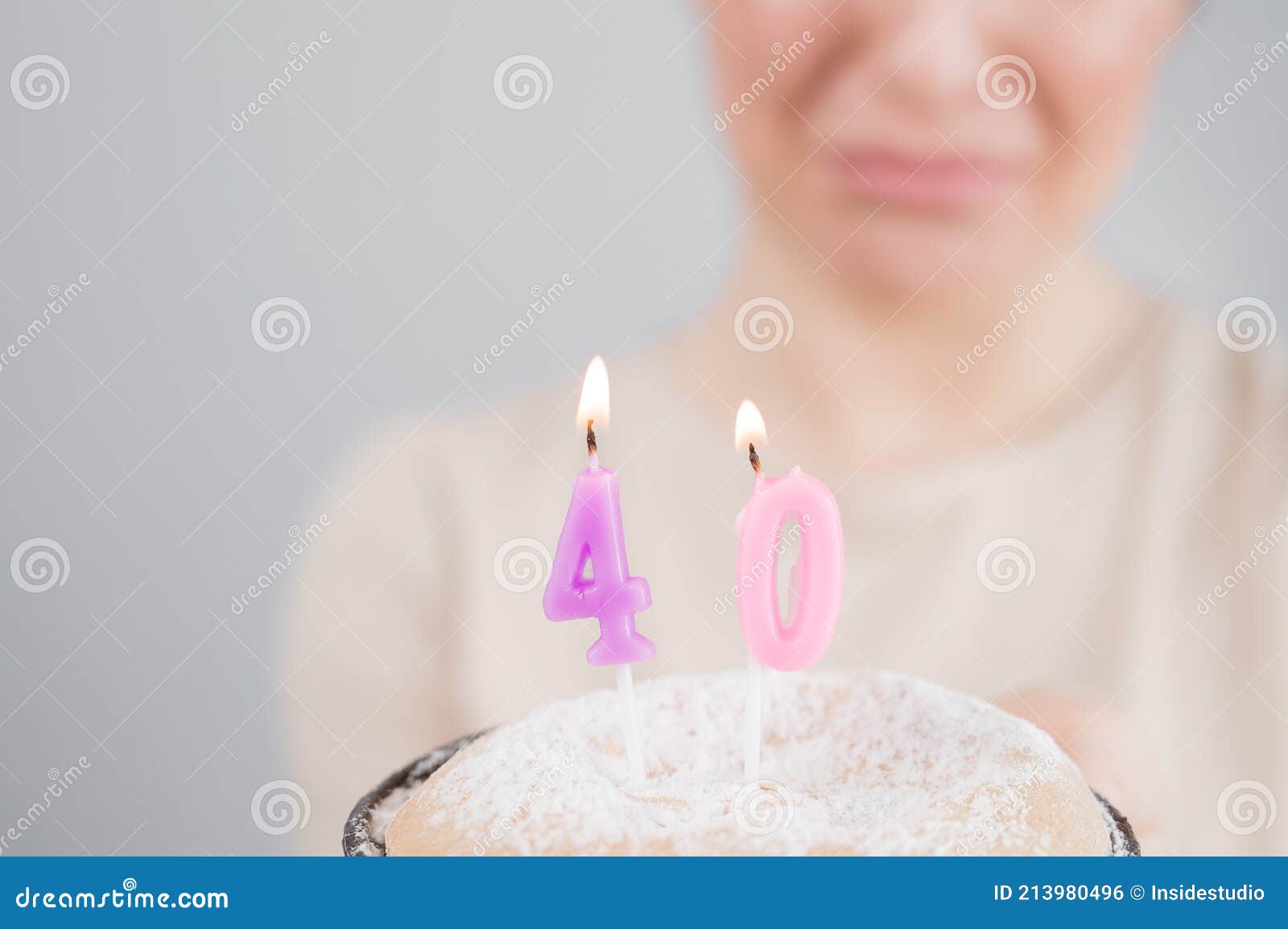 Unhappy Woman Holding A Cake With Candles For Her 40th Birthday The Girl Cries About The Loss