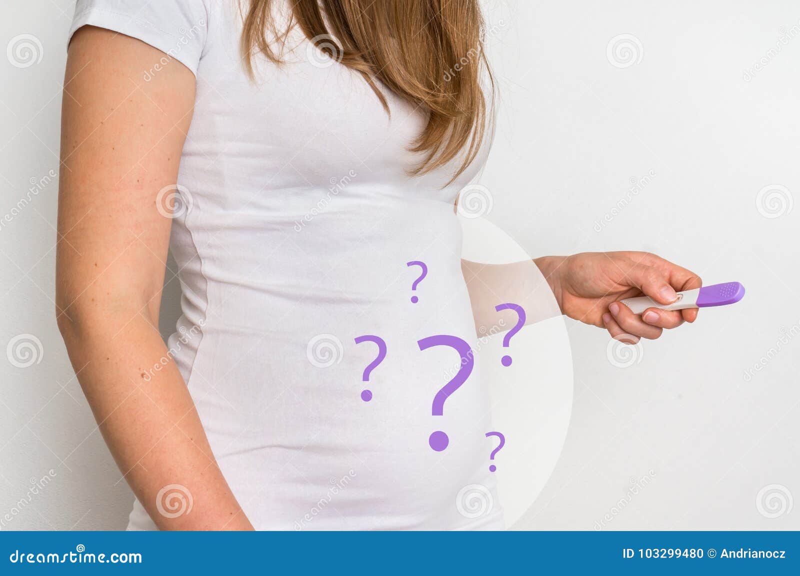 woman with imagination of a pregnant belly - infertility concept