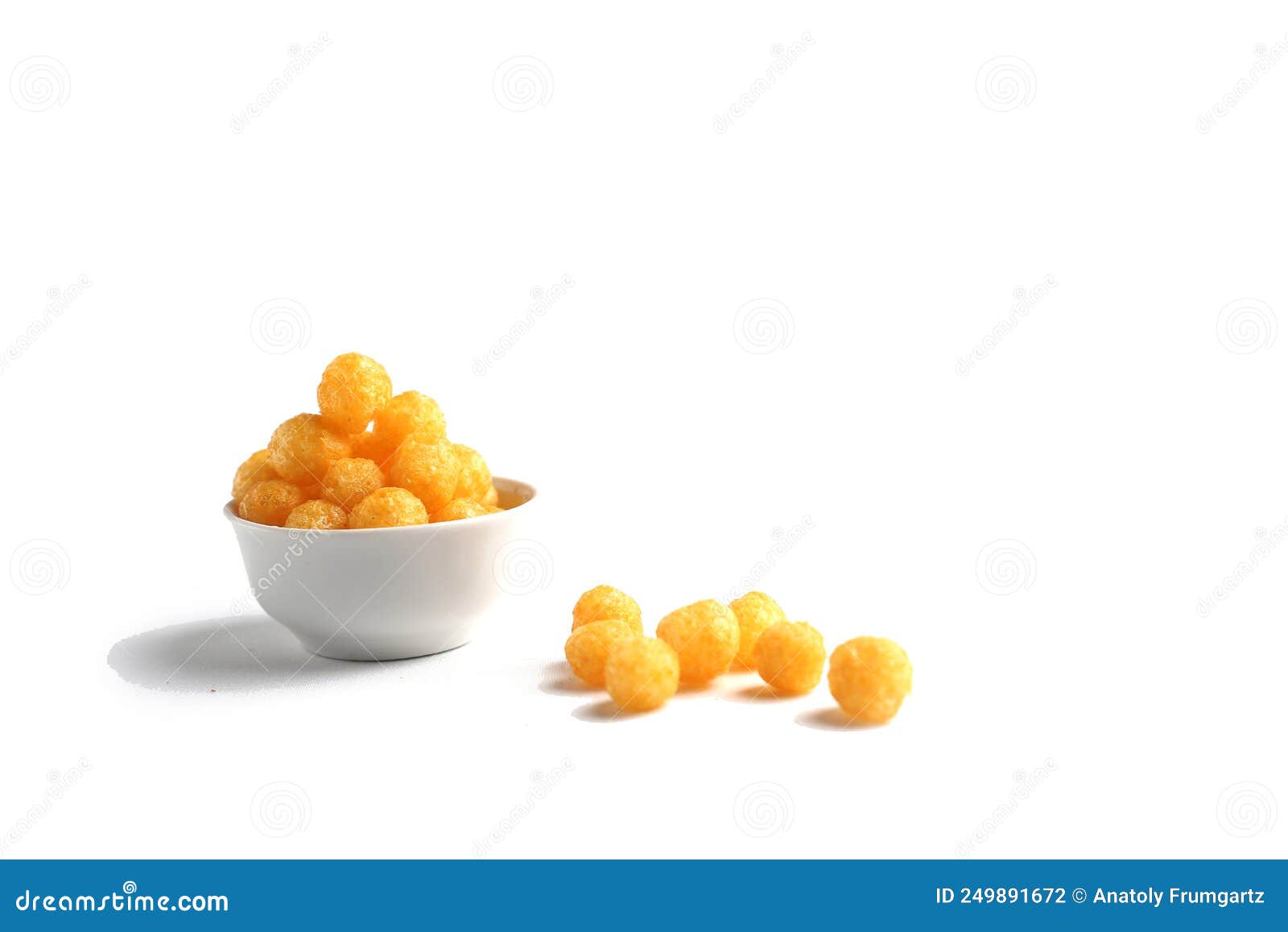 Puffed Ball Cheese Corn Chips In Gray Bowl And Sprinkled Isolated On White  Background Stock Photo - Download Image Now - iStock