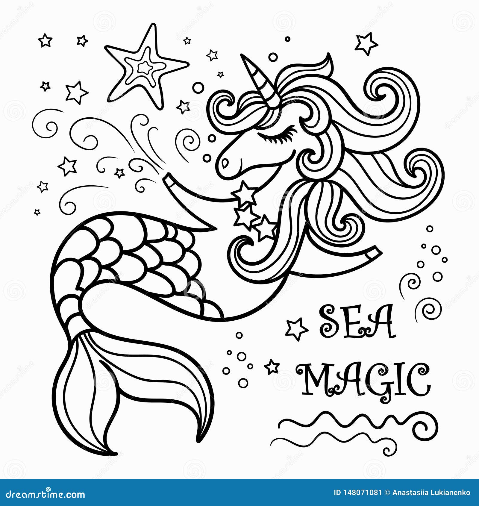 Desenho para colorir fofo unicórnio sereia · Creative Fabrica