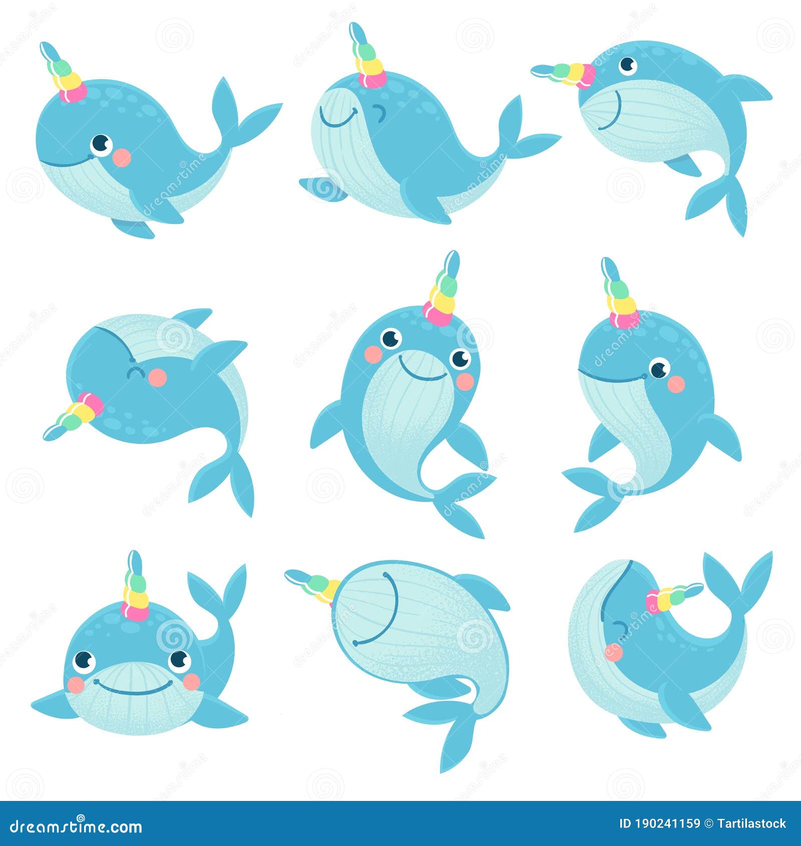 Unicórnio De Baleia. Lindos Moradores Marinhos Coloridos Baleias Adoráveis  Unicórnios Animais Engraçados Criaturas De Anime Ilustração do Vetor -  Ilustração de azul, oceano: 190241159