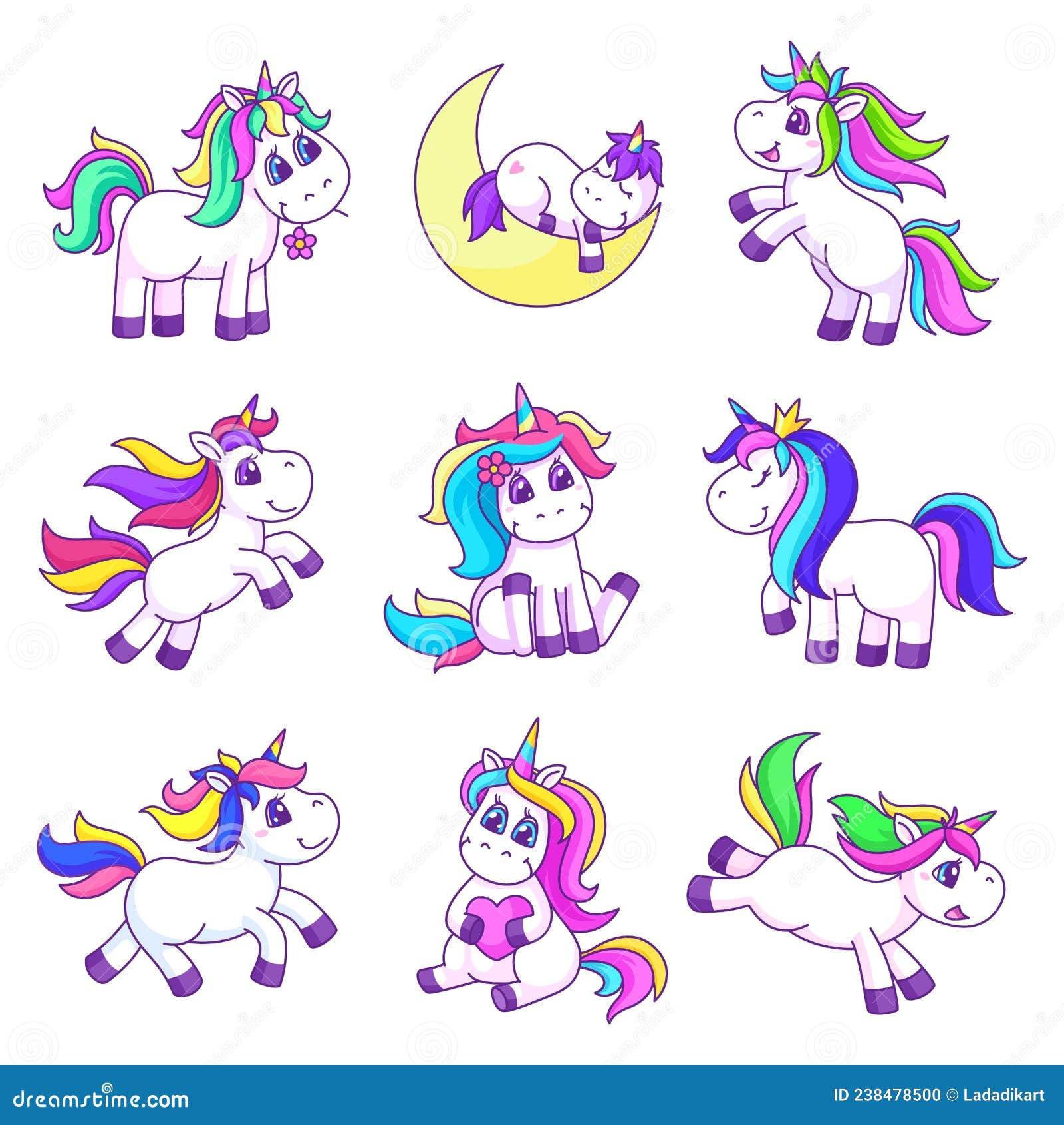 Bonito Unicórnio Desenho Animado Pônei De Fadas Vector De Criança Com Fundo  Doce: Série Fairytale Kawaii Animais Cavalo (bonito Doodles Girly).  Perfeito Para Crianças De Berçário, Cartão, Bebê Chuveiro Menina, Design De