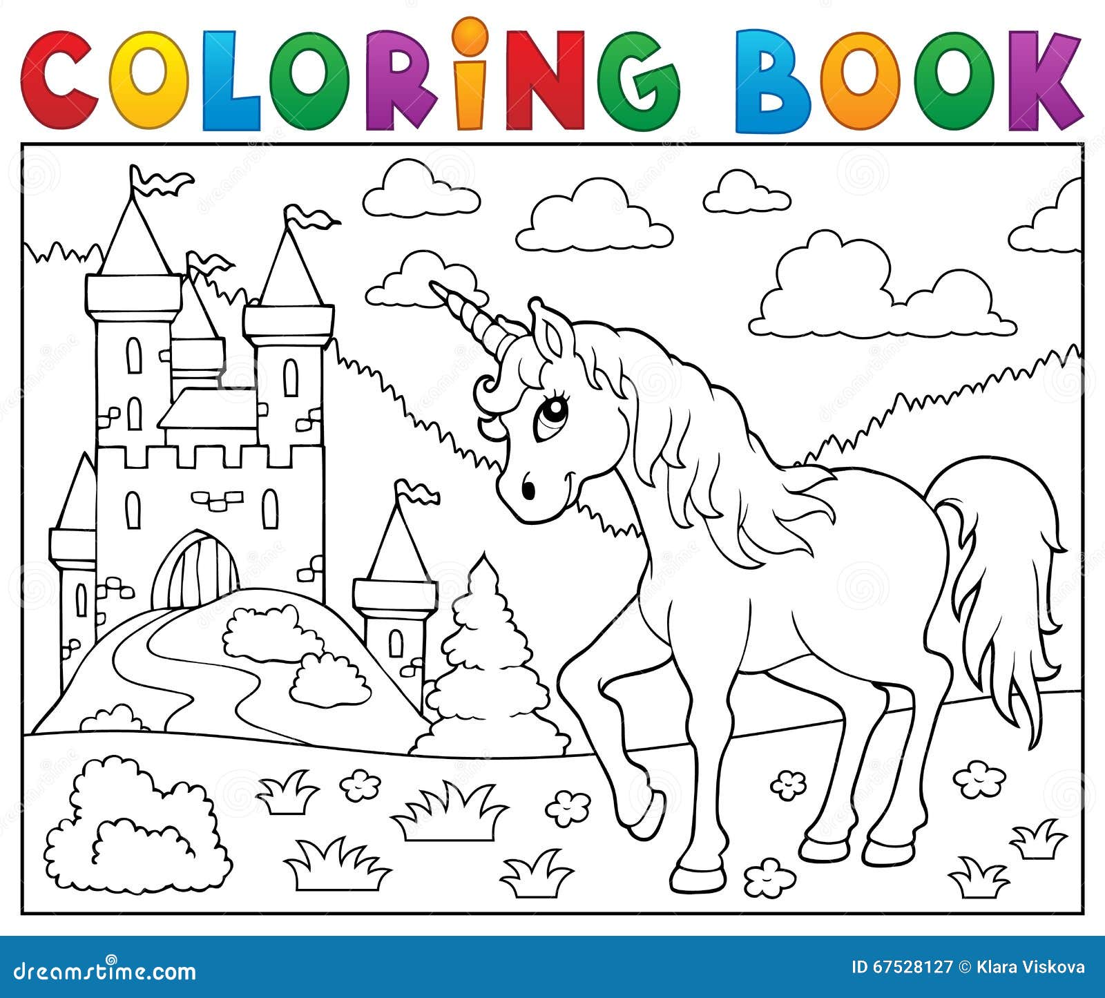 Unicórnio Do Livro Para Colorir Perto Do Castelo Ilustração do Vetor -  Ilustração de estrutura, forte: 67528127