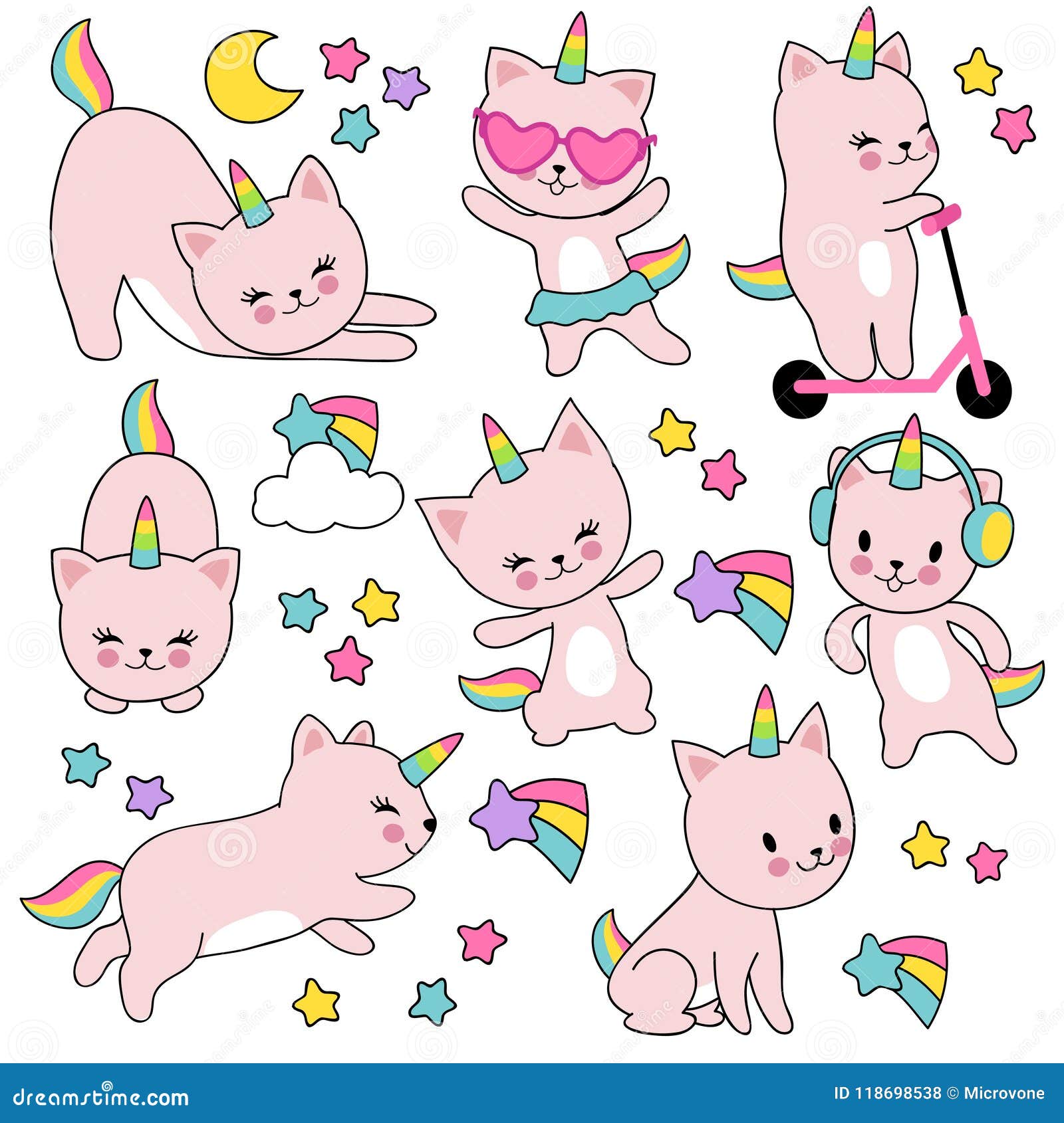 Desenhos Animados Personagem Caticorn Bonito Vector Kawaii Gato