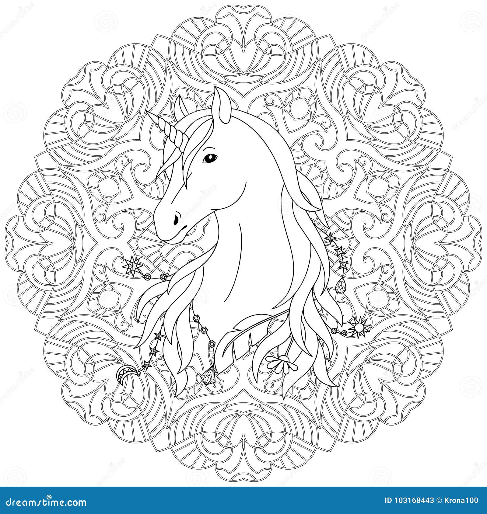 Unicorn Tattoo Coloring Page Stock Vector Illustration Of Romantic Mystical 103168443