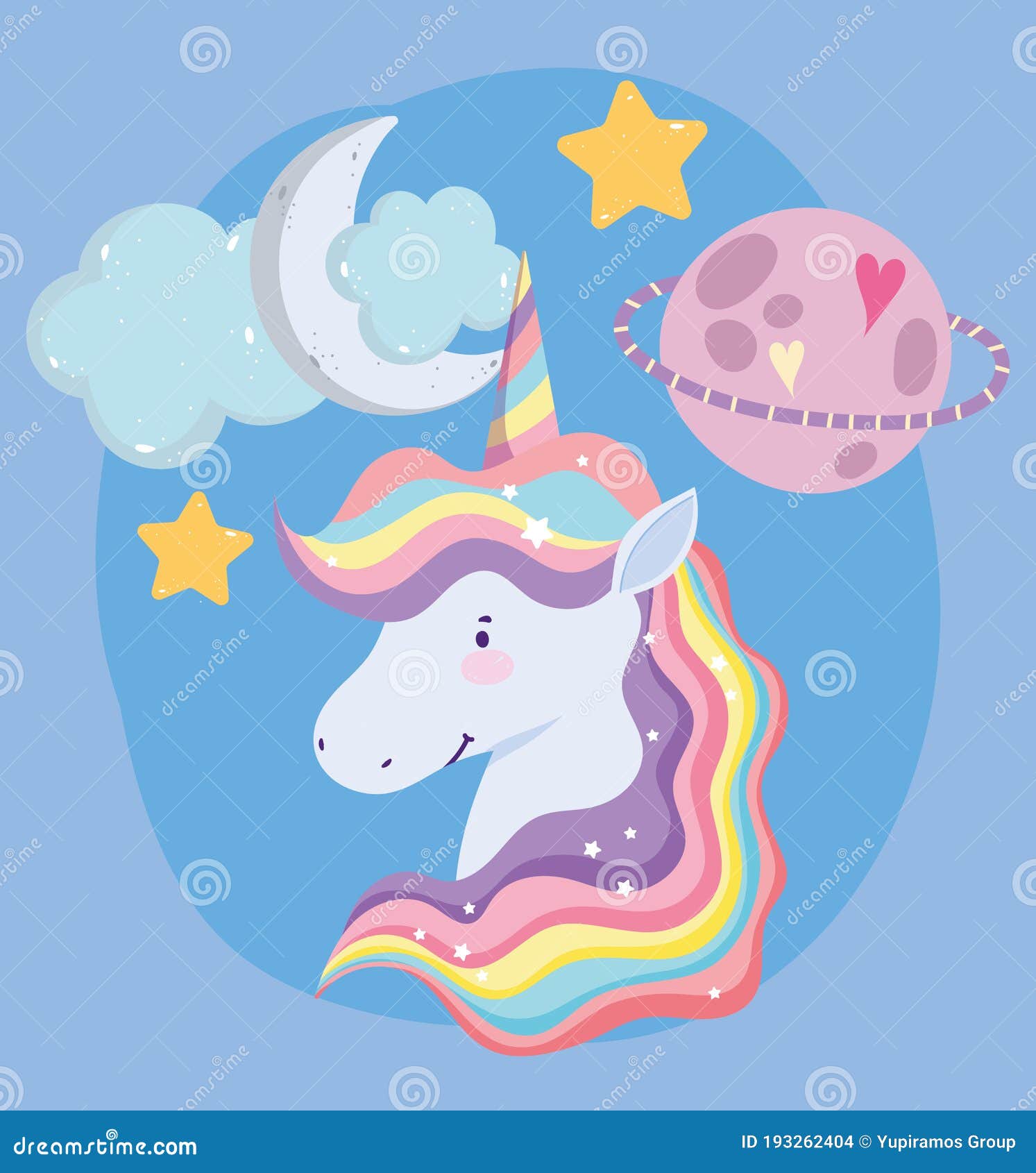 Unicorn Cartoon Fantasy Planet Cloud Moon Stars Dream Stock Vector -  Illustration of cute, lovely: 193262404