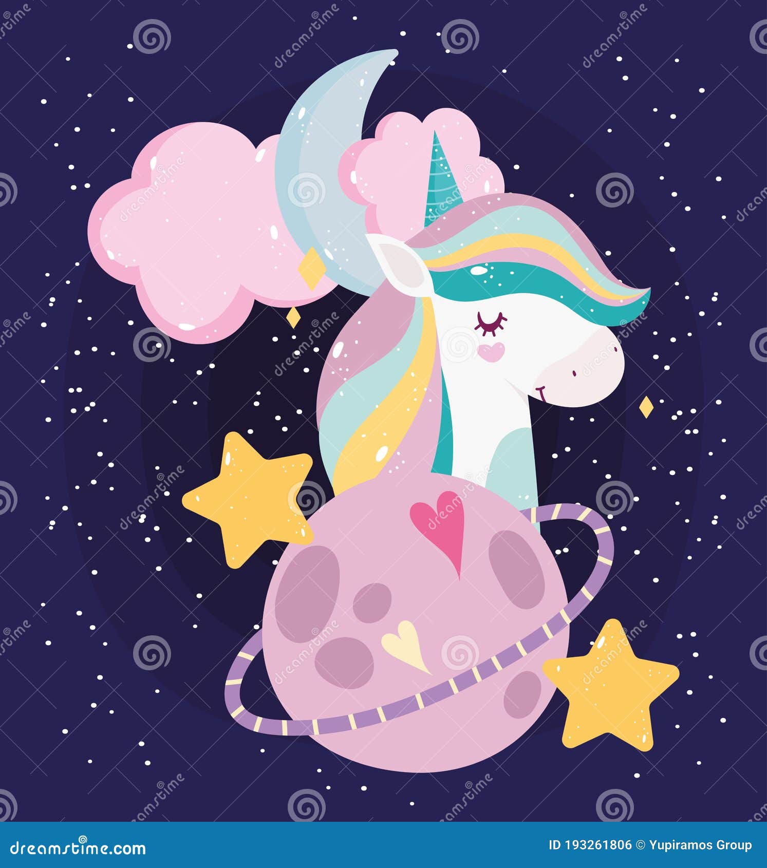 Unicorn Cartoon Portrait Dream Magic Planet Stars Moon Cloud Stock Vector -  Illustration of awesome, beautiful: 193261806