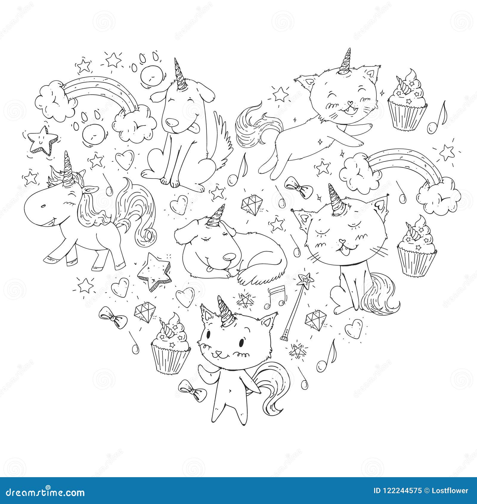 Unicorn. Cats, Dog, Horse, Pony. Vector Image. Coloring Page for ...