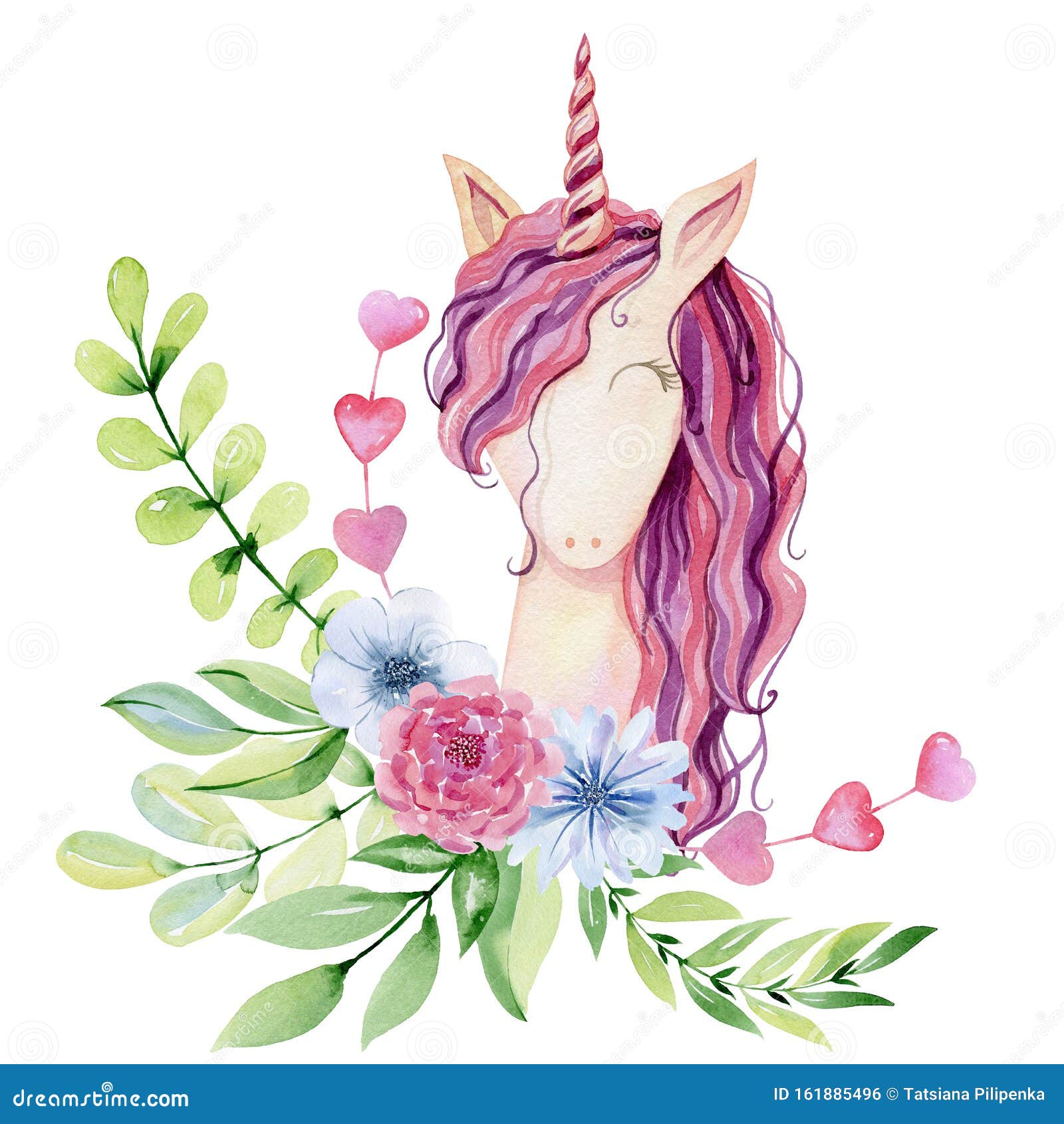Unicorn color agua tierno stock de ilustración. Ilustración de feliz -  161885496