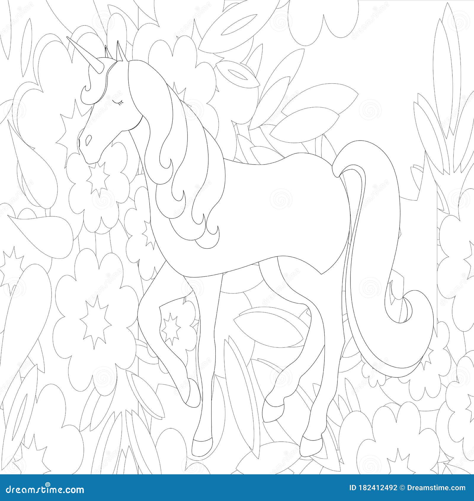 Unicorn Coloring Pages. stock photo. Image of dream - 182412492