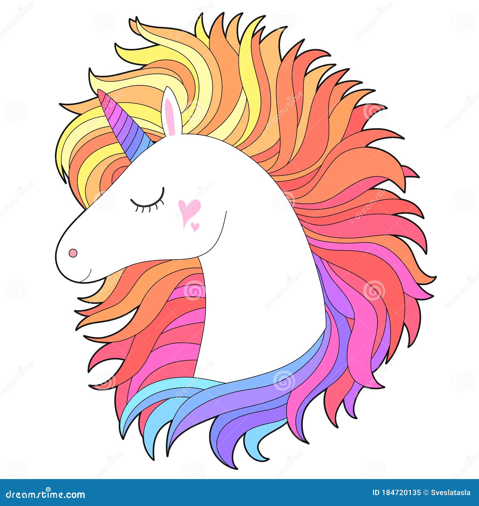 Unicorn Face with Rainbow Hair Vector Illustration Stock Vector ...