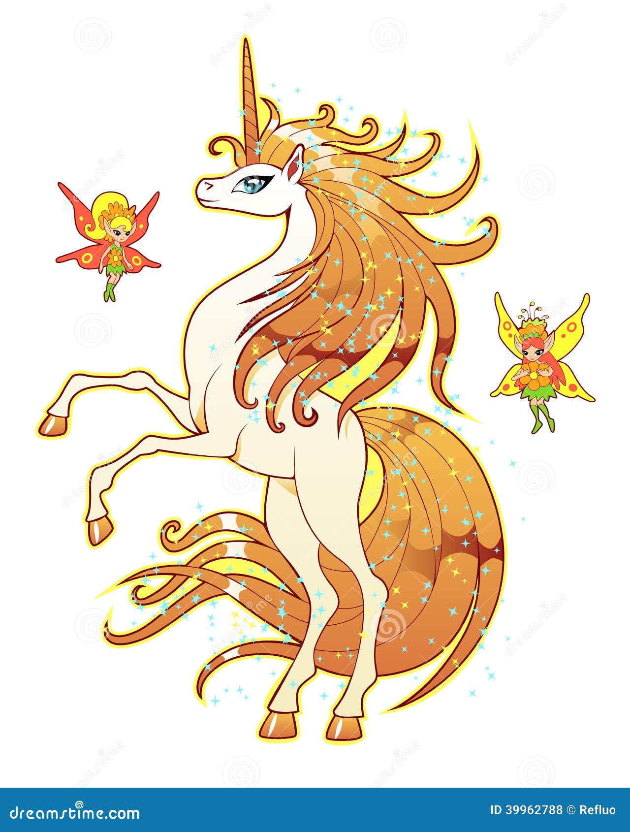 Unicorn and fairies stock illustration. Illustration of artwork - 39962788