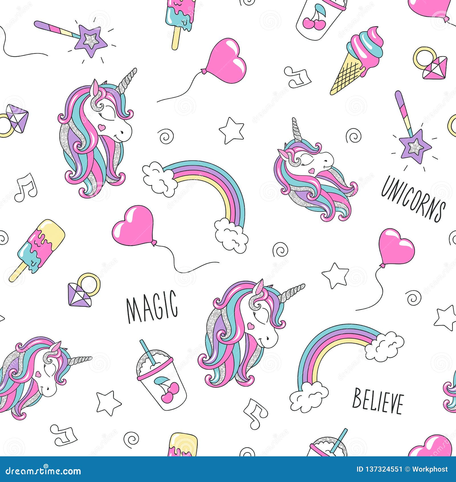 Unicorn and Flamingo Pattern on a Lilac Background. Trendy Seamless ...