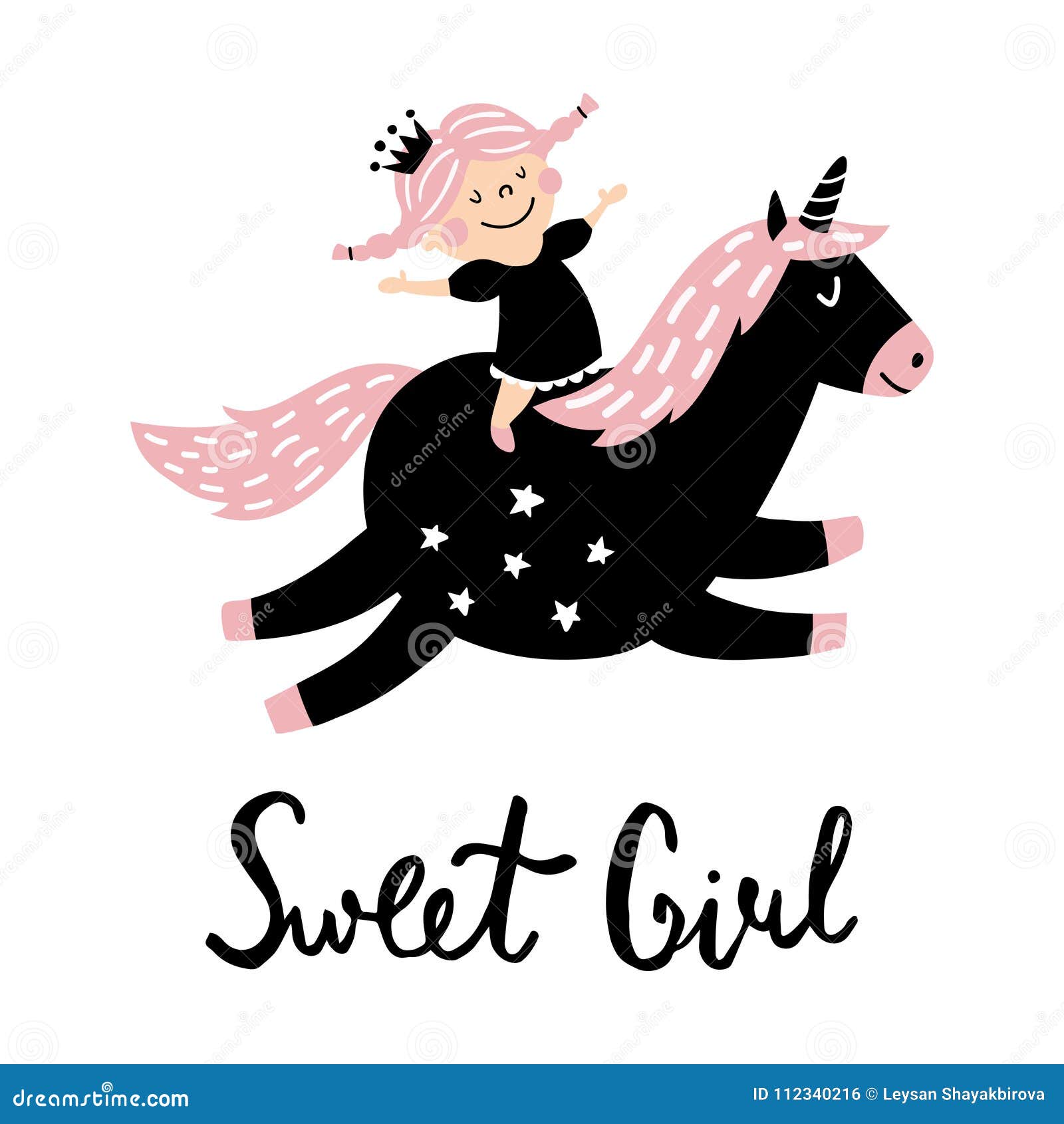 Unicorn Girl. Vector el ejemplo, muchacha linda que monta un unicornio