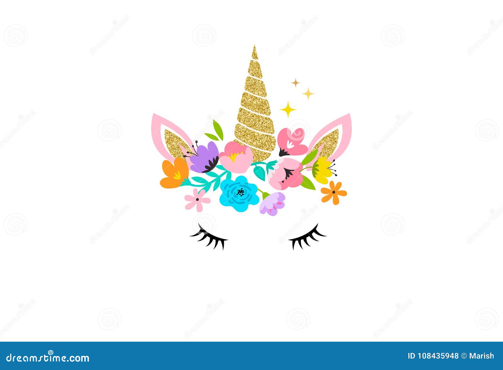 unicorn head with flowers - card and shirt 
