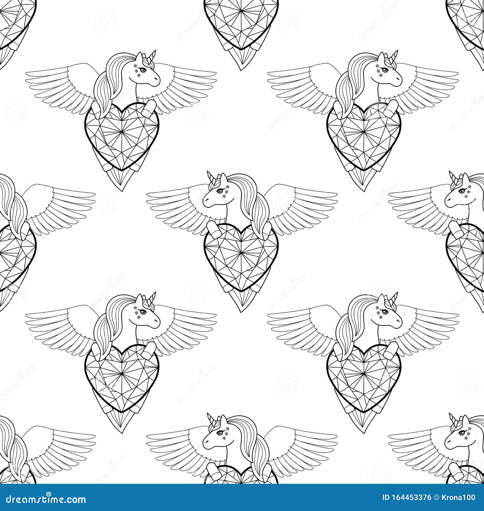 Download Unicorn With Heart And Wings Vector Seamless Pattern Stock ...