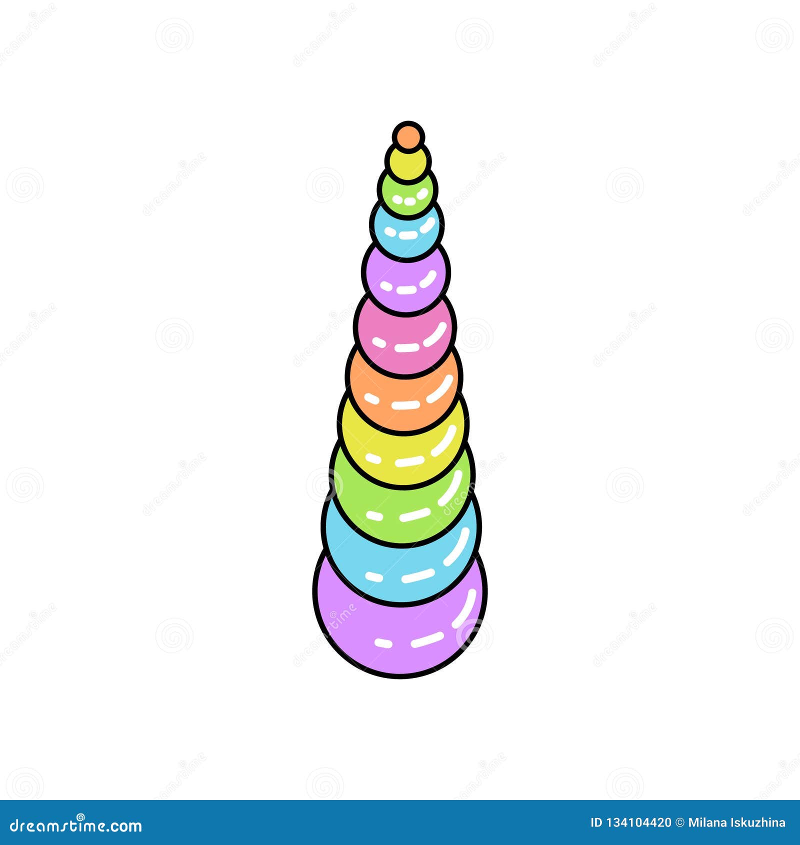Unicorn Horn Rainbow Color Black Outline Stock Vector