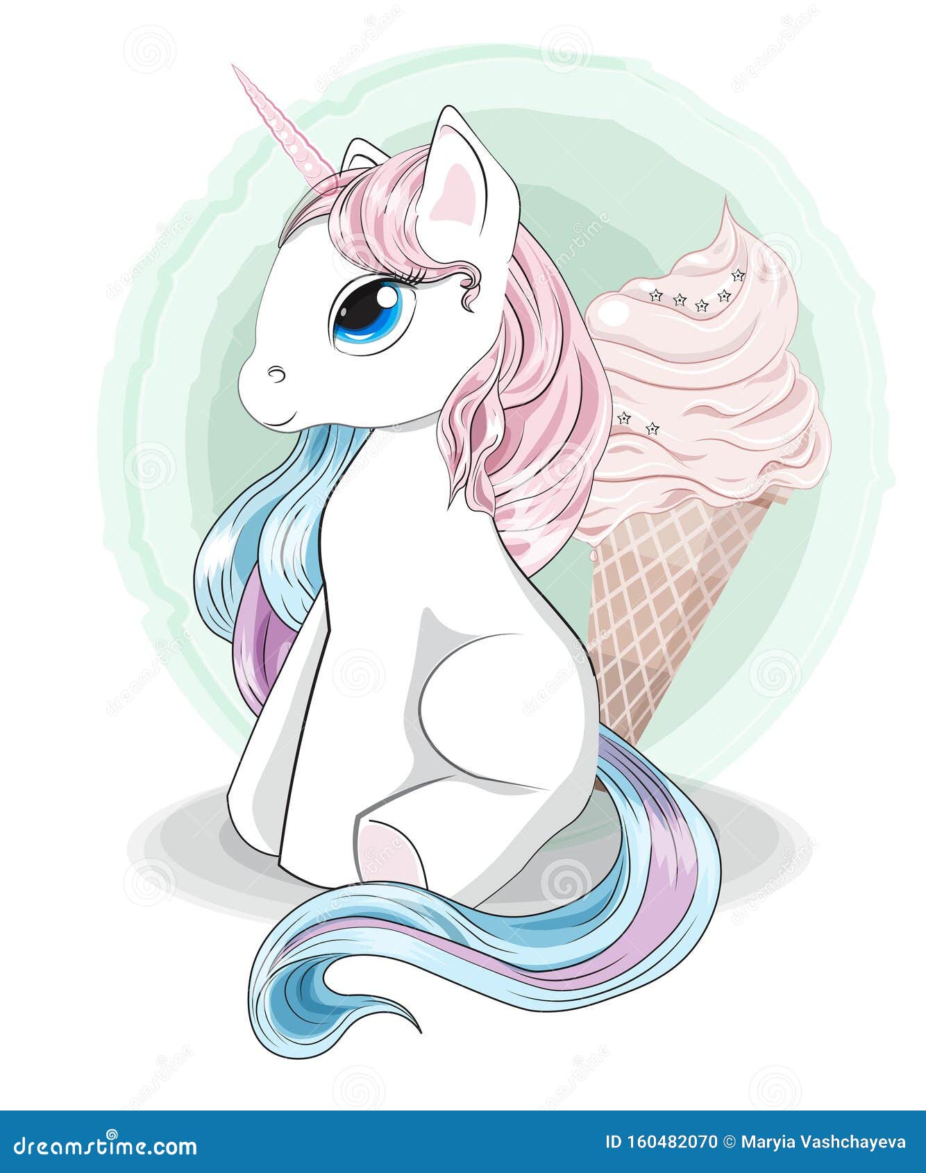 Unicorn and ice cream stock vector. Illustration of adorable - 160482070