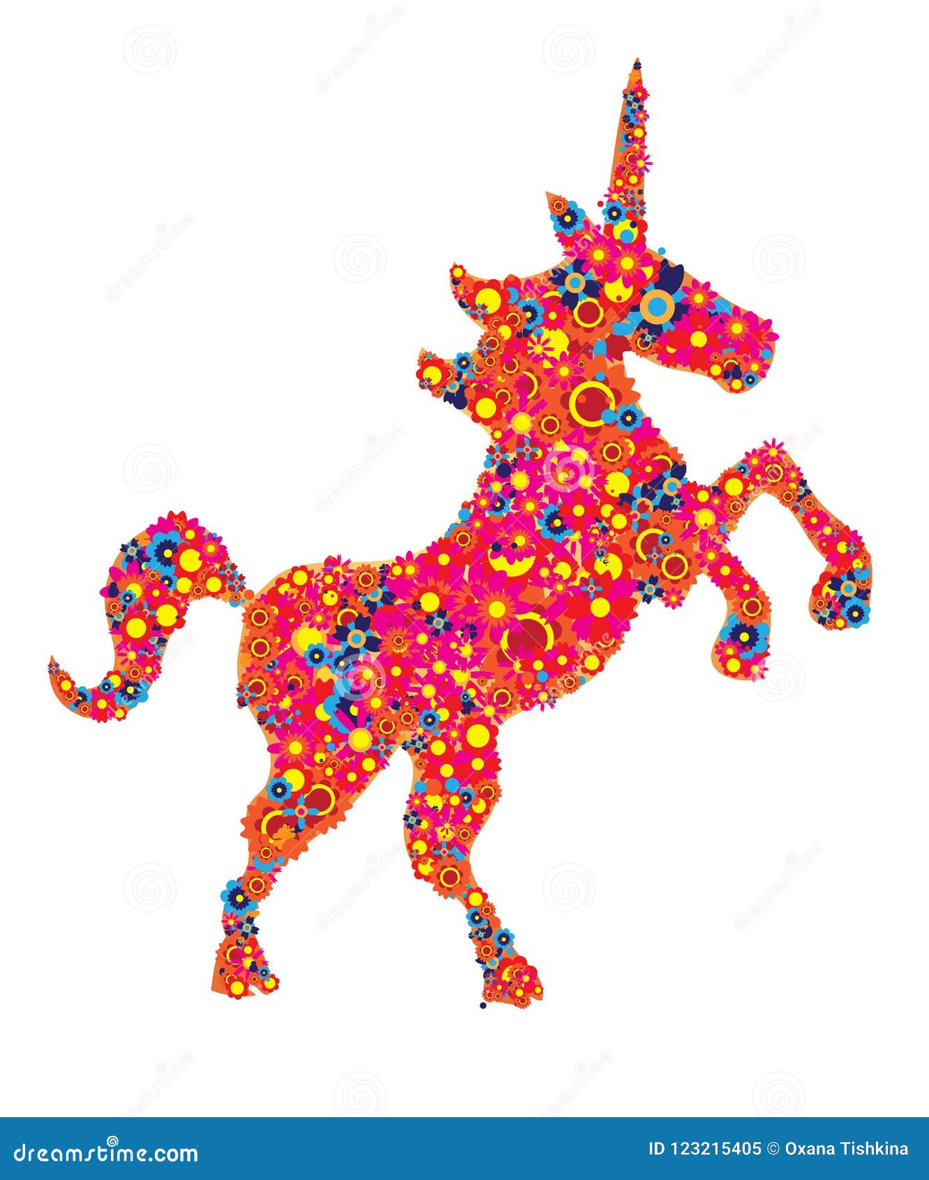 Unicorn Isolated Silhouette with Colorful Circles Flowers Stock Vector ...