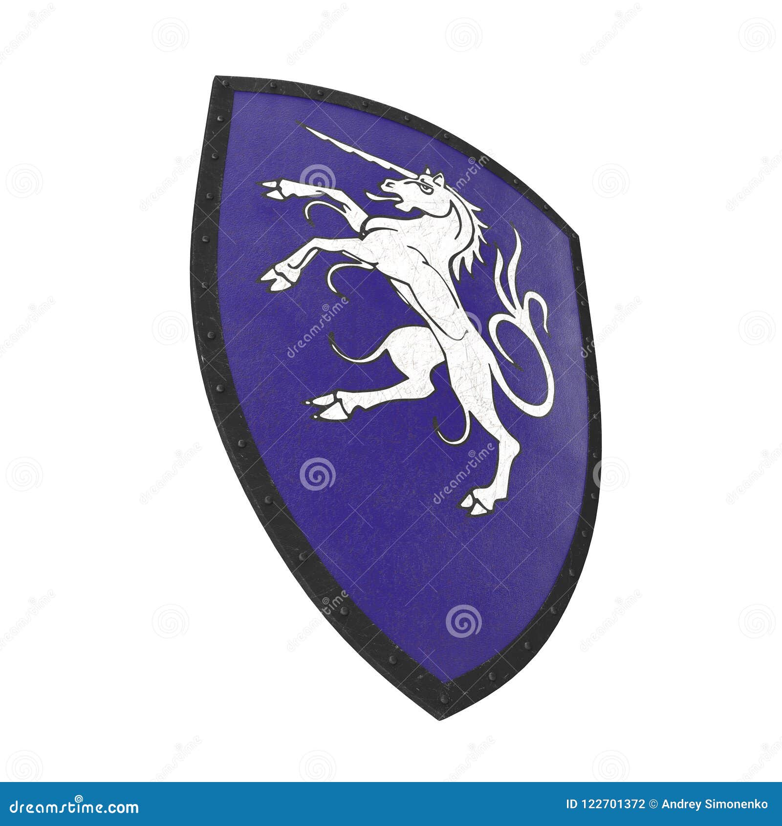 Unicorn Medieval Shield On White. 3D Illustration Stock Illustration ...