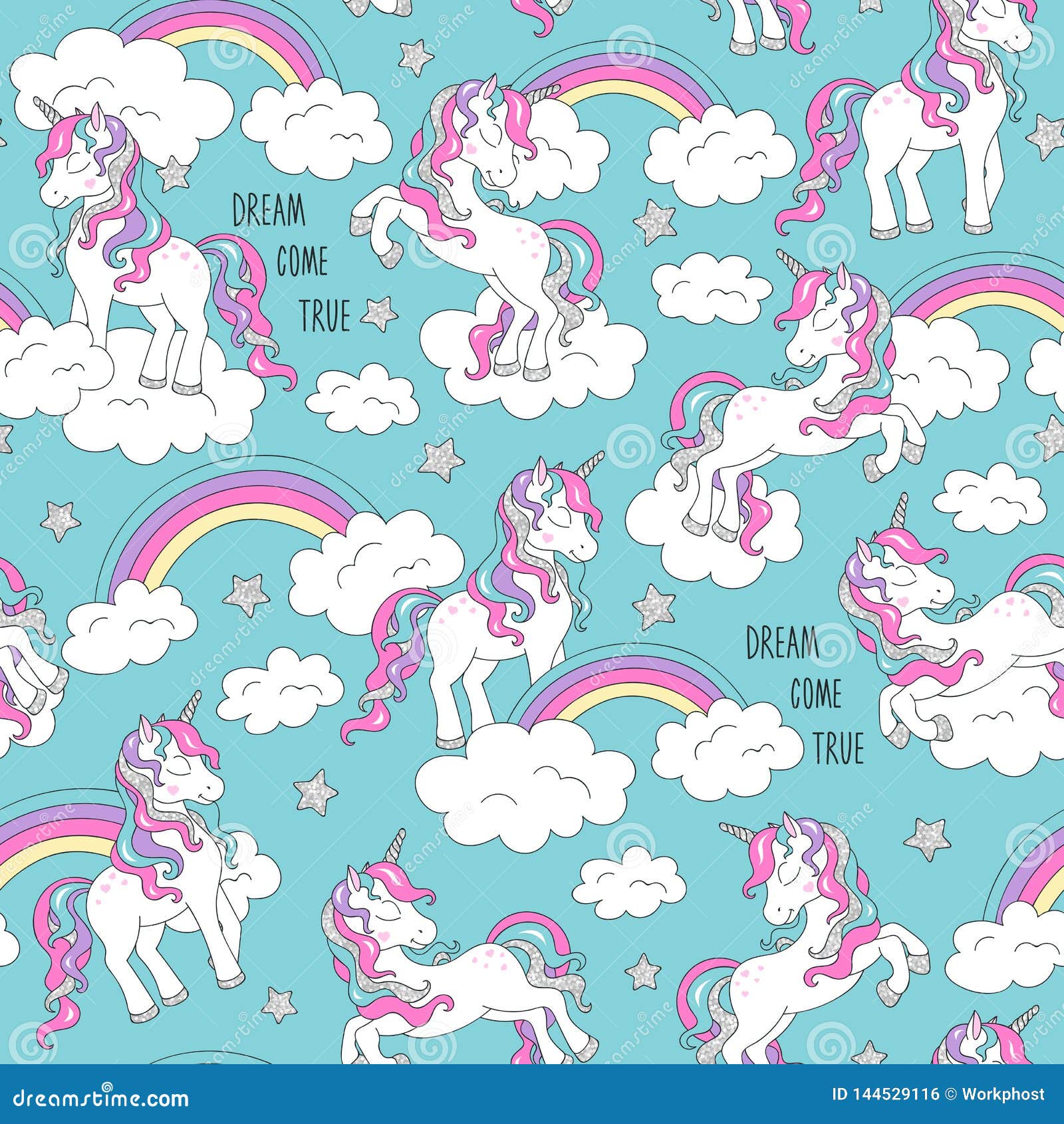 Unicorn Pattern and Rainbow. Trendy Seamless Vector Pattern on a ...