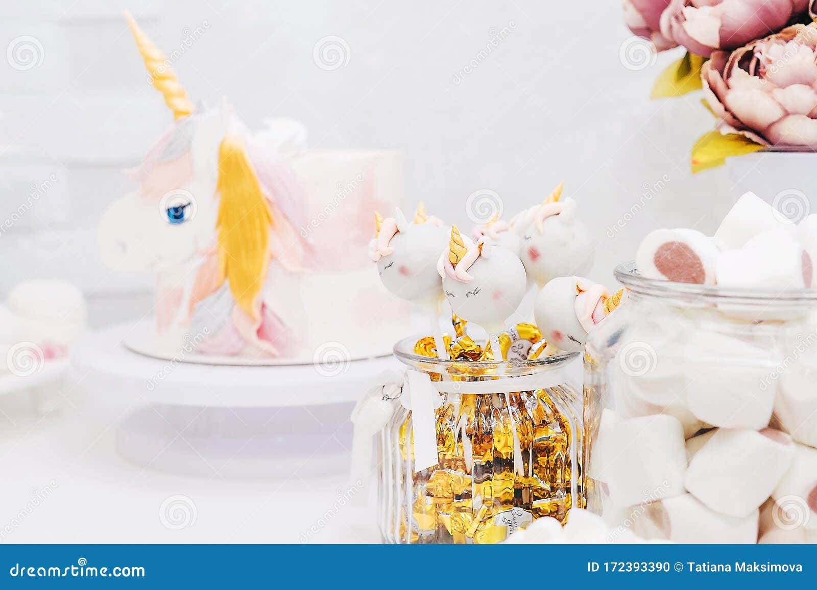 Unicorn Pop Cakes in Glass Jar Stock Photo   Image of gold ...