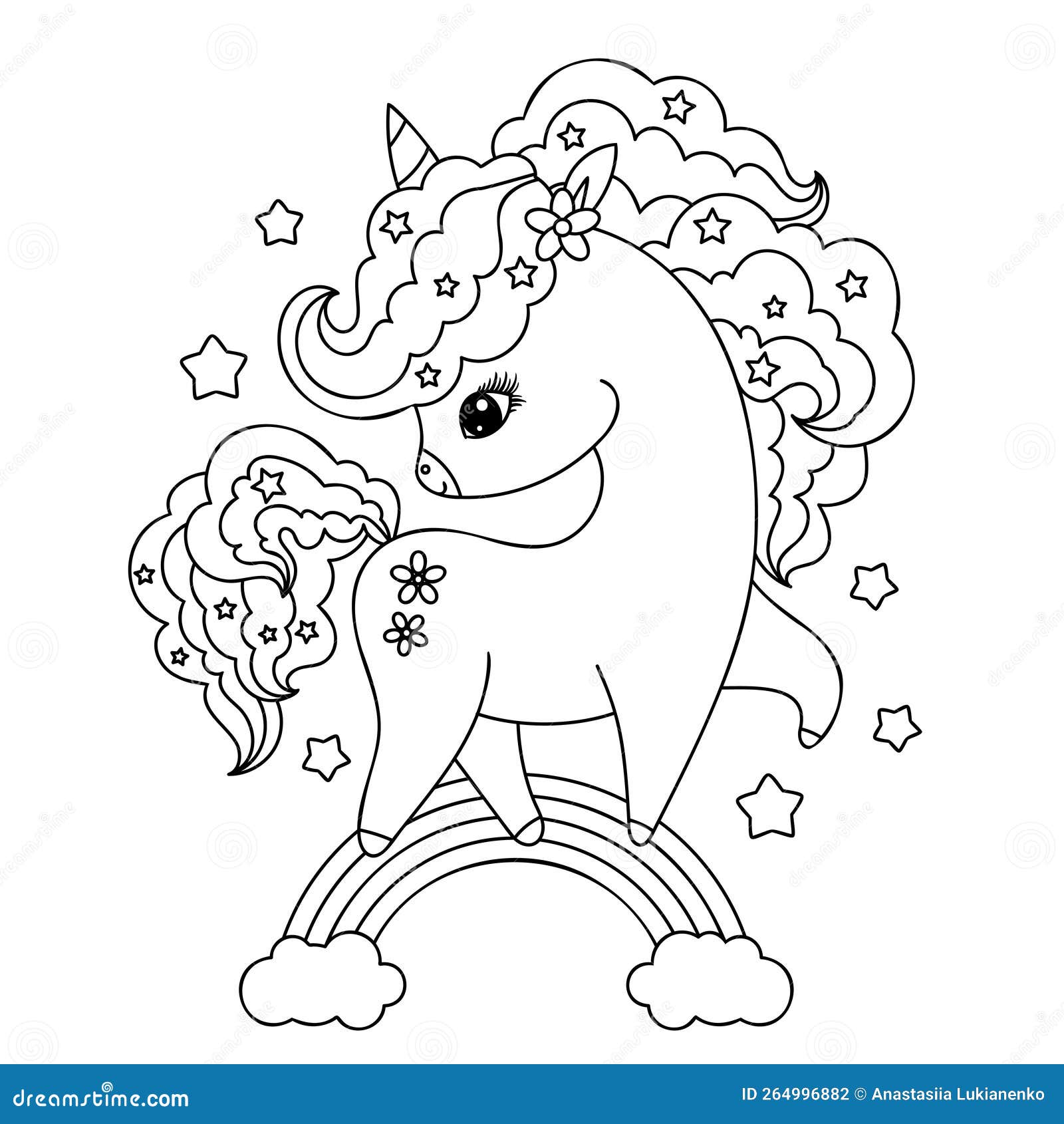 Unicorn on the Rainbow. Black and White Linear Vector Illustration ...