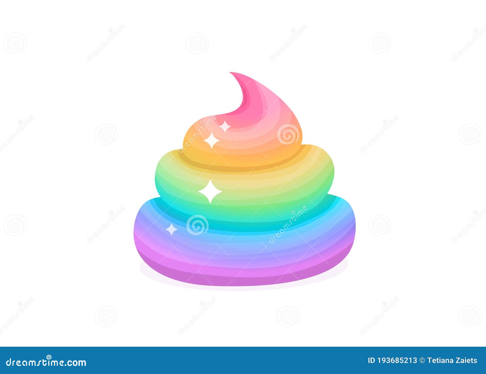 unicorn rainbow poop  . fairy comic poo with shiny effect in flat cartoon style  on white