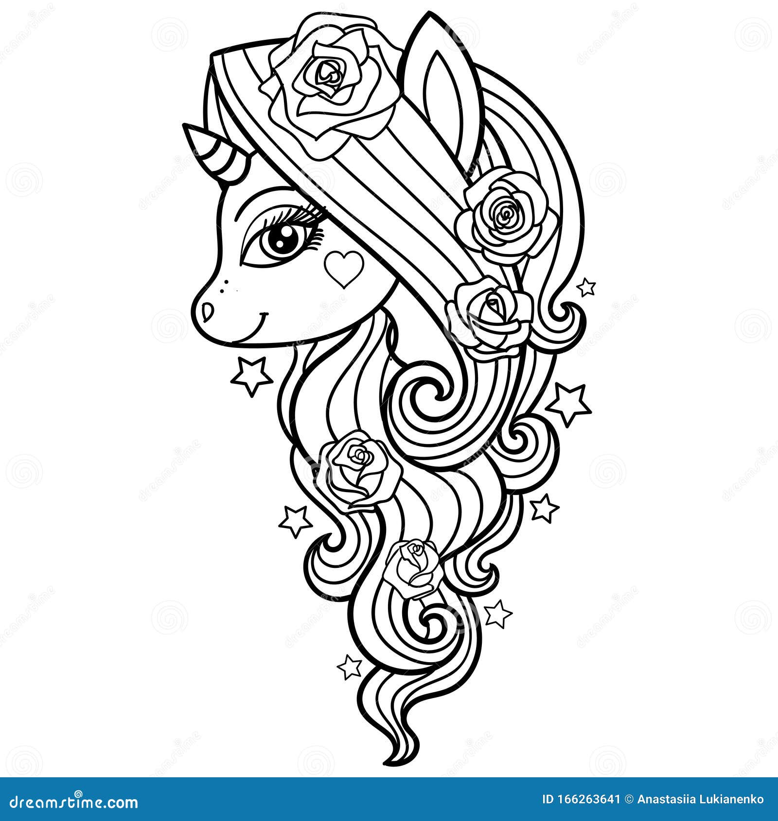 Download Unicorn With Roses Black And White Image For Coloring Vector Stock Vector Illustration Of Leaf Line 166263641