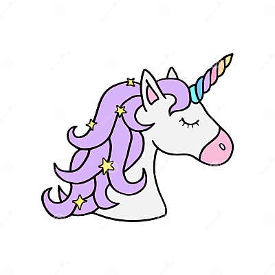 Unicorn`s Head with Purple Mane and Rainbow Horn Stock Vector ...