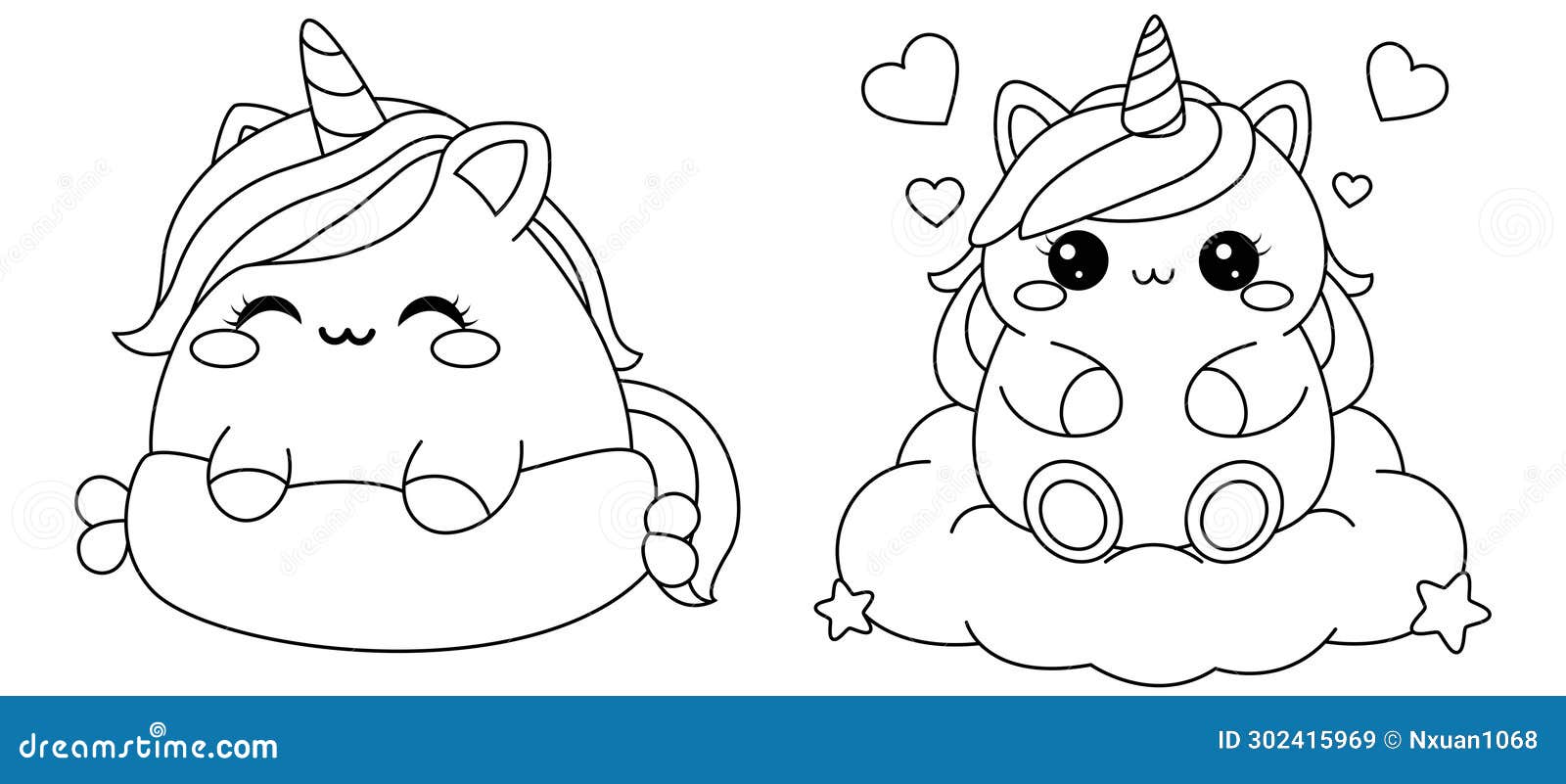 Set of Cute Unicorns Squishmallow Coloring Page Stock Vector ...