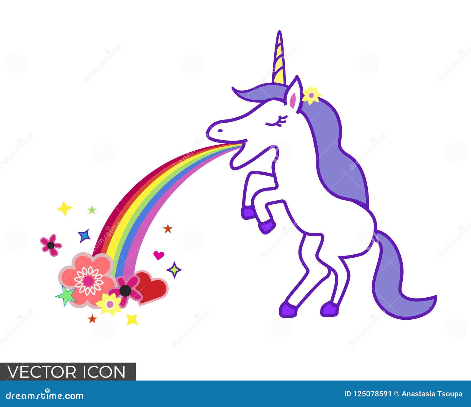 Download Unicorn Vomiting Rainbow And Flowers Stock Illustration ...
