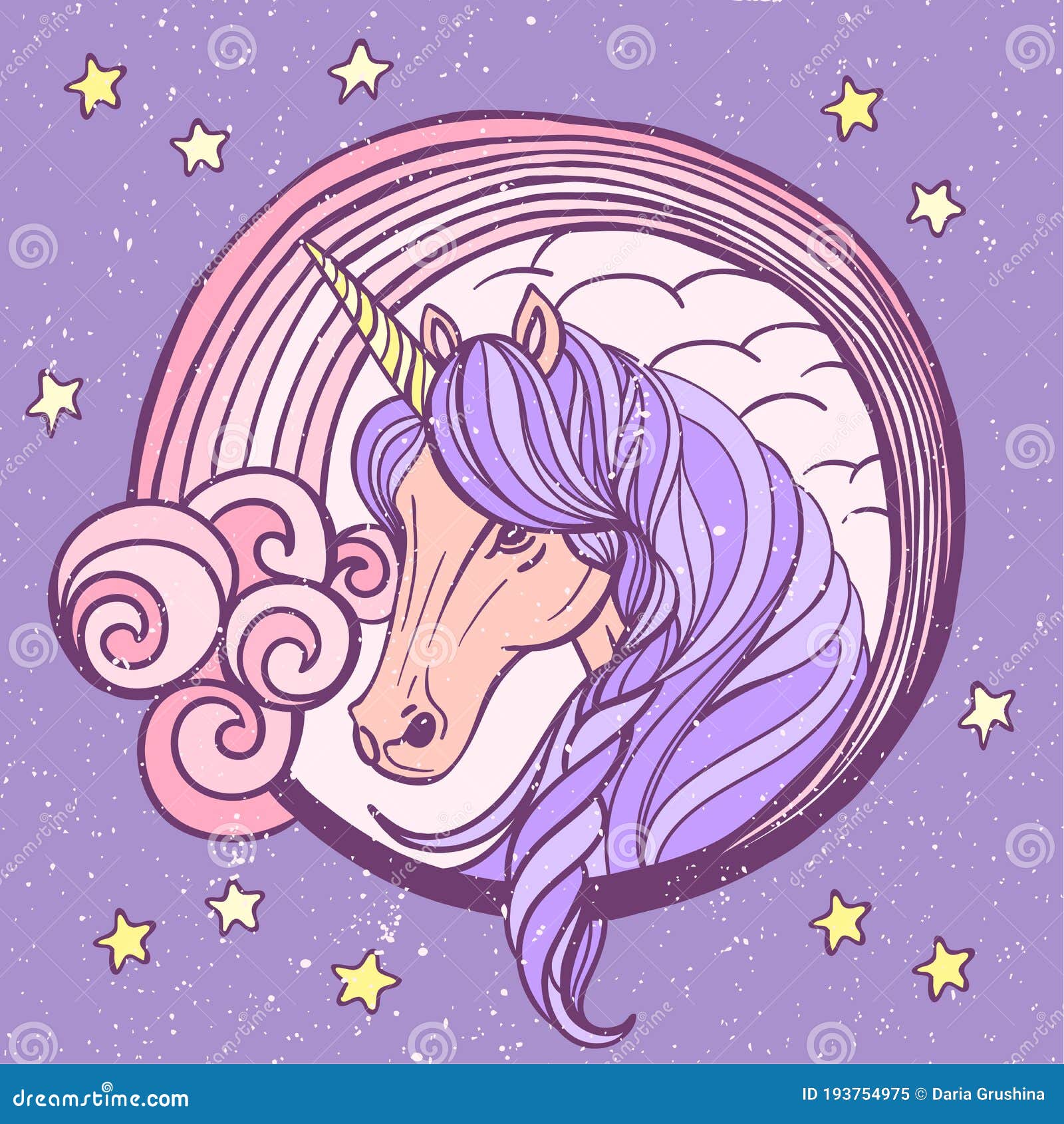 Unicornio Púrpura En Estilo De Fantasía Sobre Fondo Morado. Ilustración  Vectorial De Dibujos Animados. Diseño De Afiches. Ilustración del Vector -  Ilustración de potro, tarjeta: 193754975
