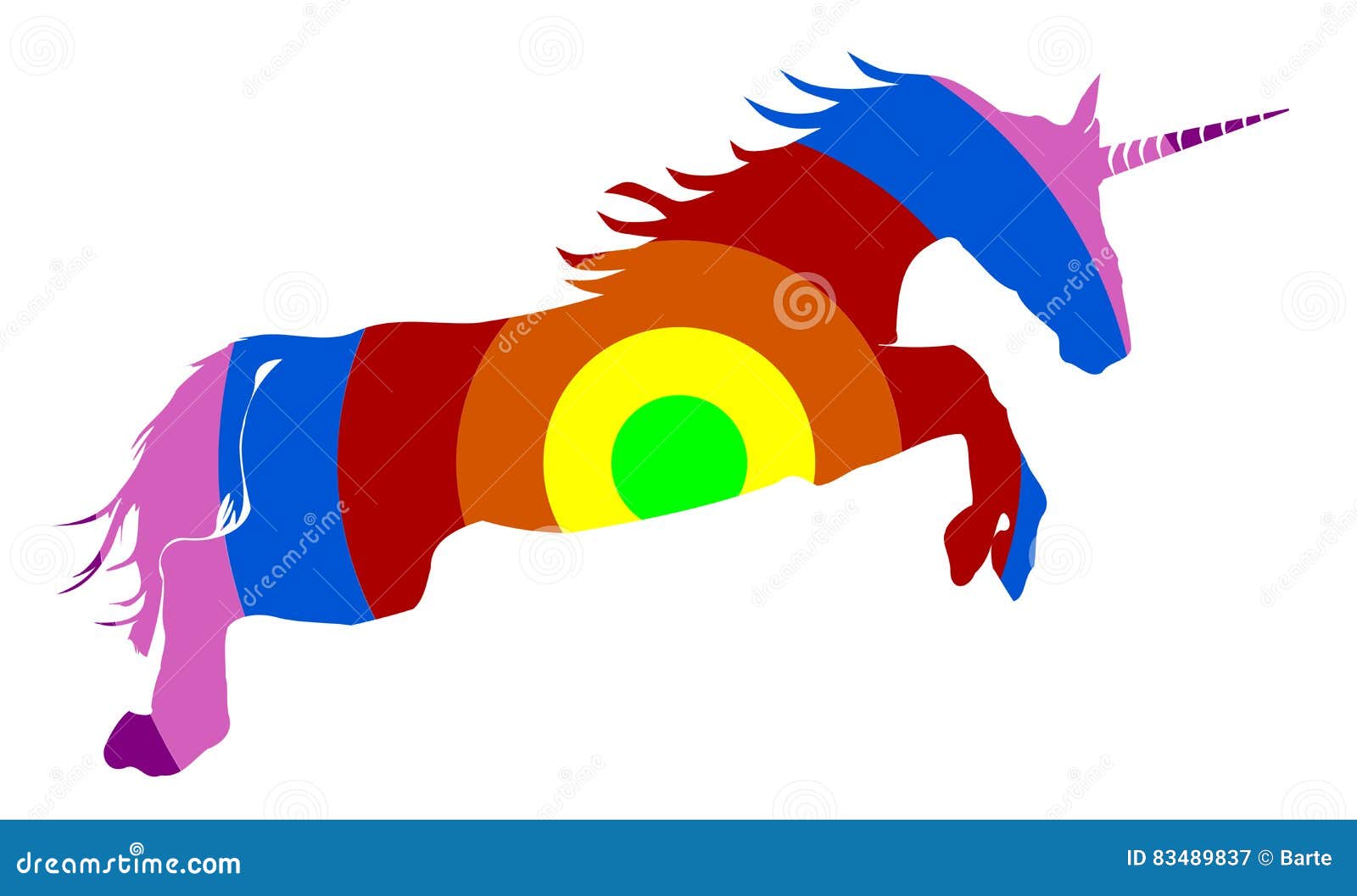 Unicorno colorato arcobaleno su bianco