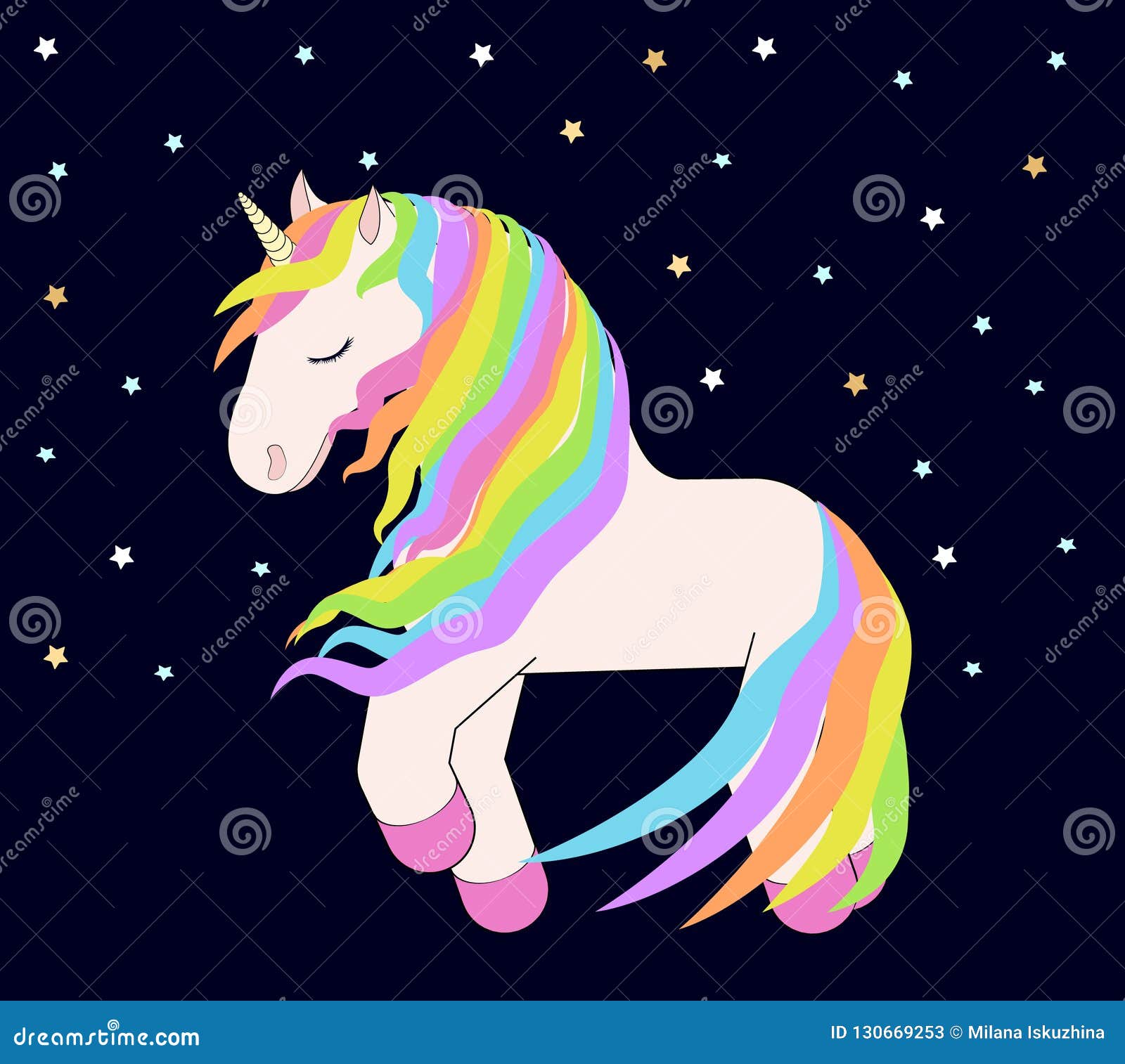 Unicorno Con Di Capelli Colorati D Arcobaleno Una Vista Laterale Sul Rosa Stelle Gialle Unicorno Sveglio Illustrazione Vettoriale Illustrazione Di Faccia Felice