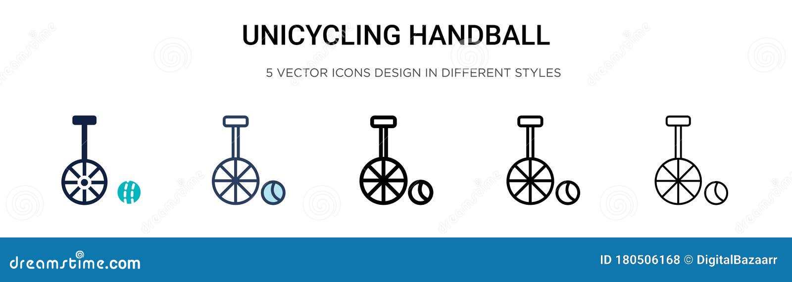 unicycling handball icon in filled, thin line, outline and stroke style.   of two colored and black unicycling