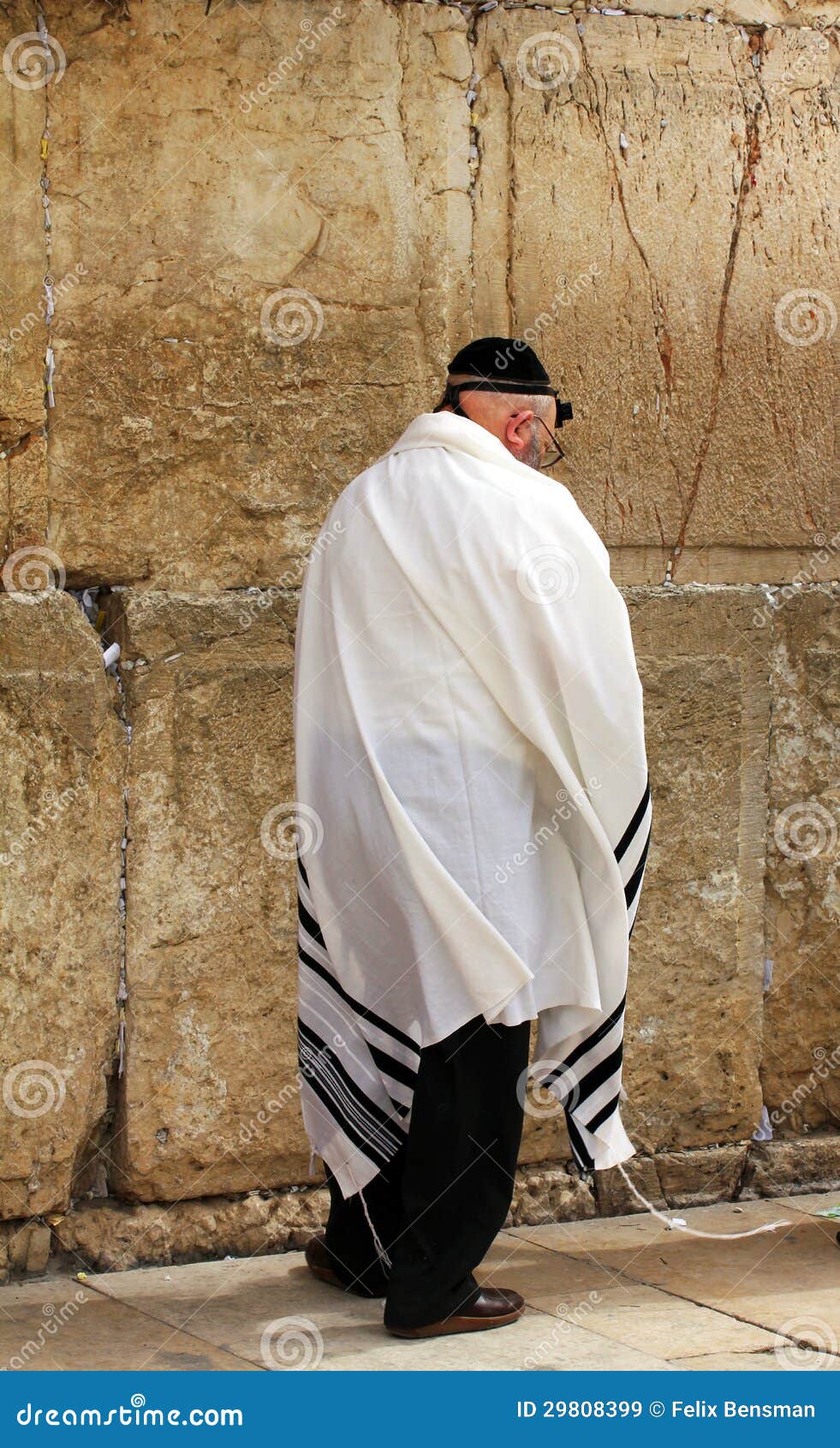 Unidentified Old Man In Tefillin Praying At The Wailing Wall (Western ...