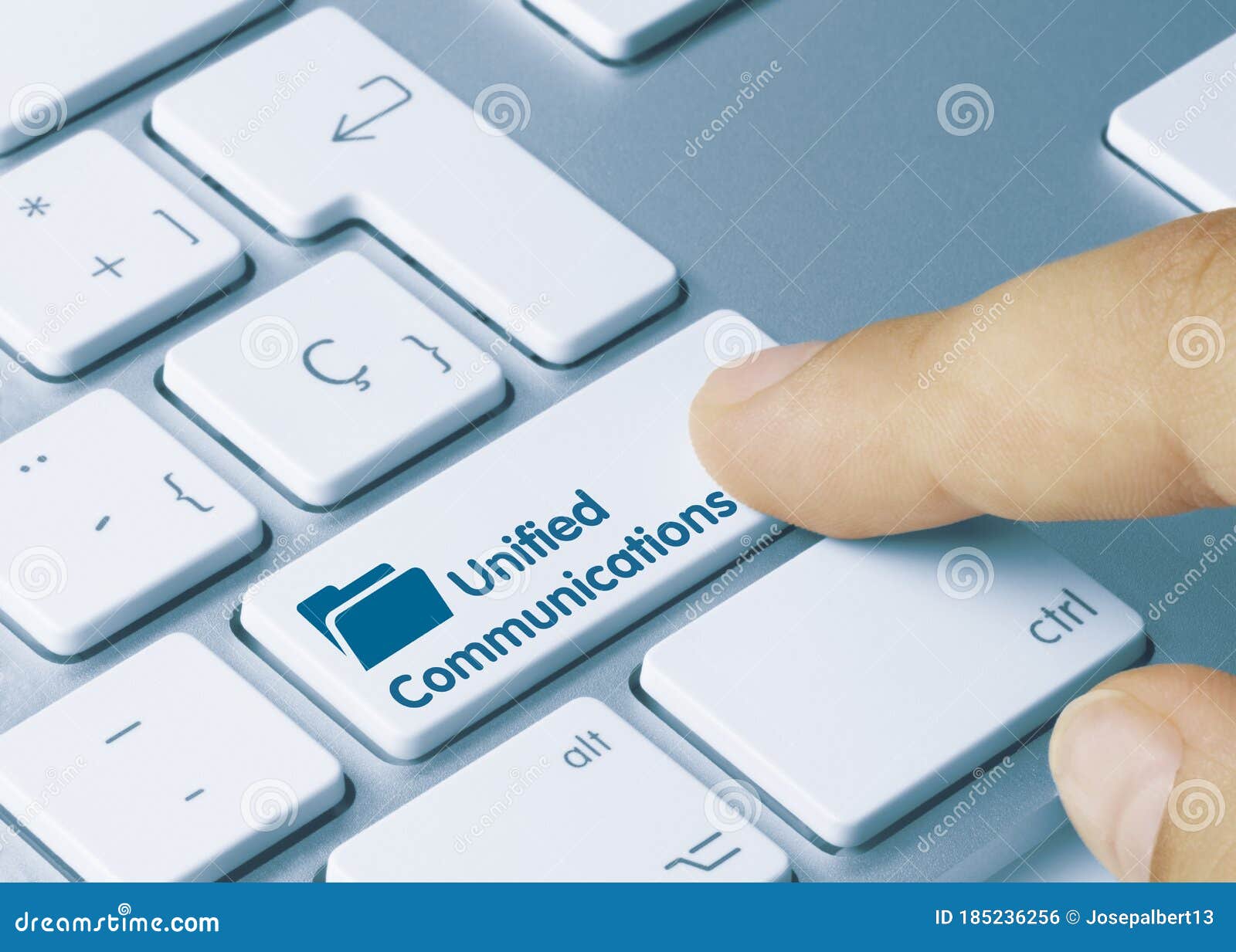 unified communications - inscription on blue keyboard key