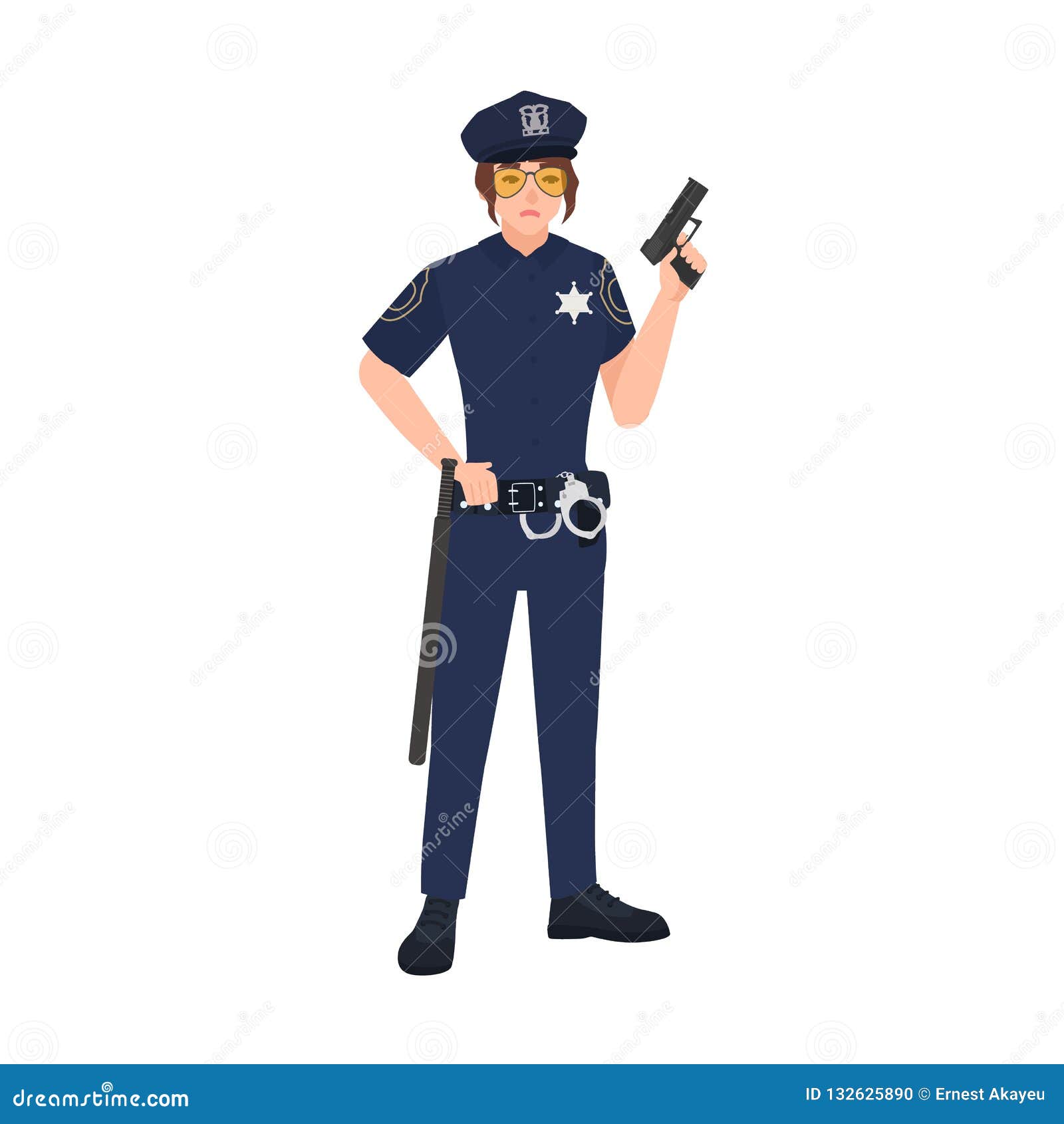 Uniforme Del Oficial De Policía, Casquillo Y Gafas De Sol Y Arma Femeninos  El Sostenerse Que Llevan Poli O Mujer Policía De La Mu Ilustración del  Vector - Ilustración de oficial, muchacha: