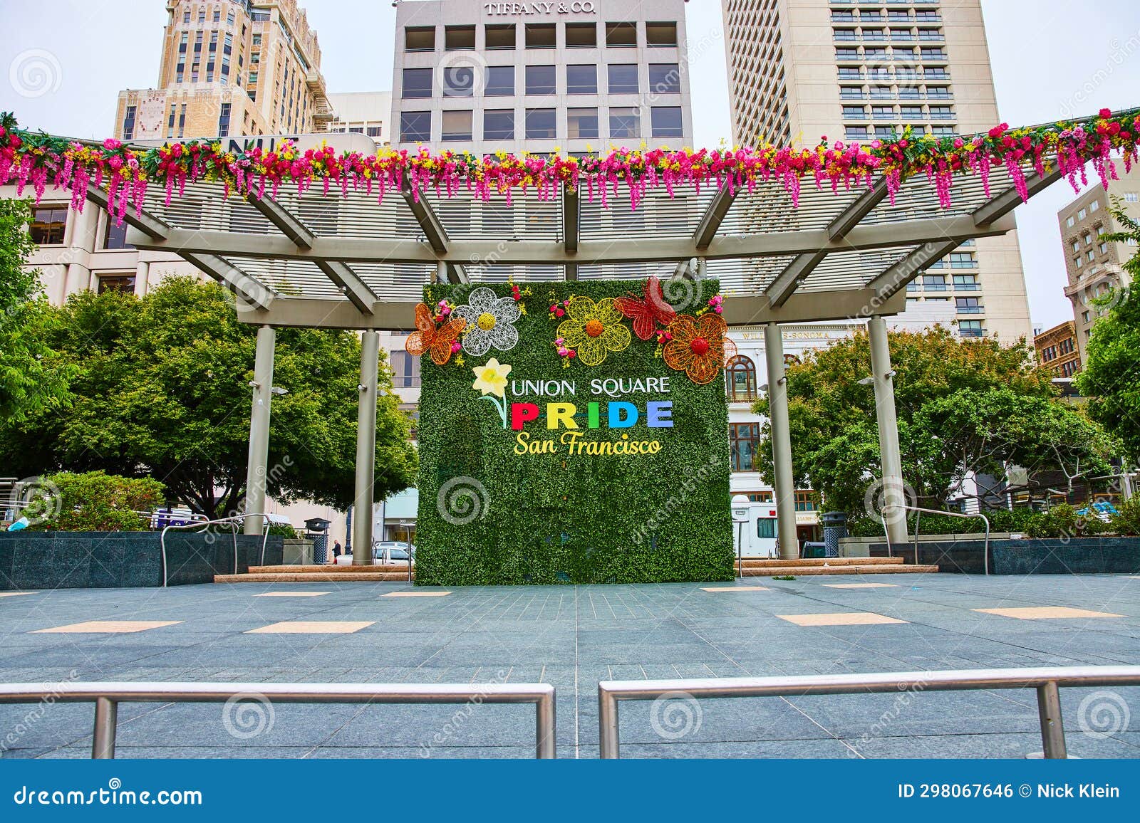 Union Square Pride Wall Sign with Flowers Over Awning in Front of Saks ...