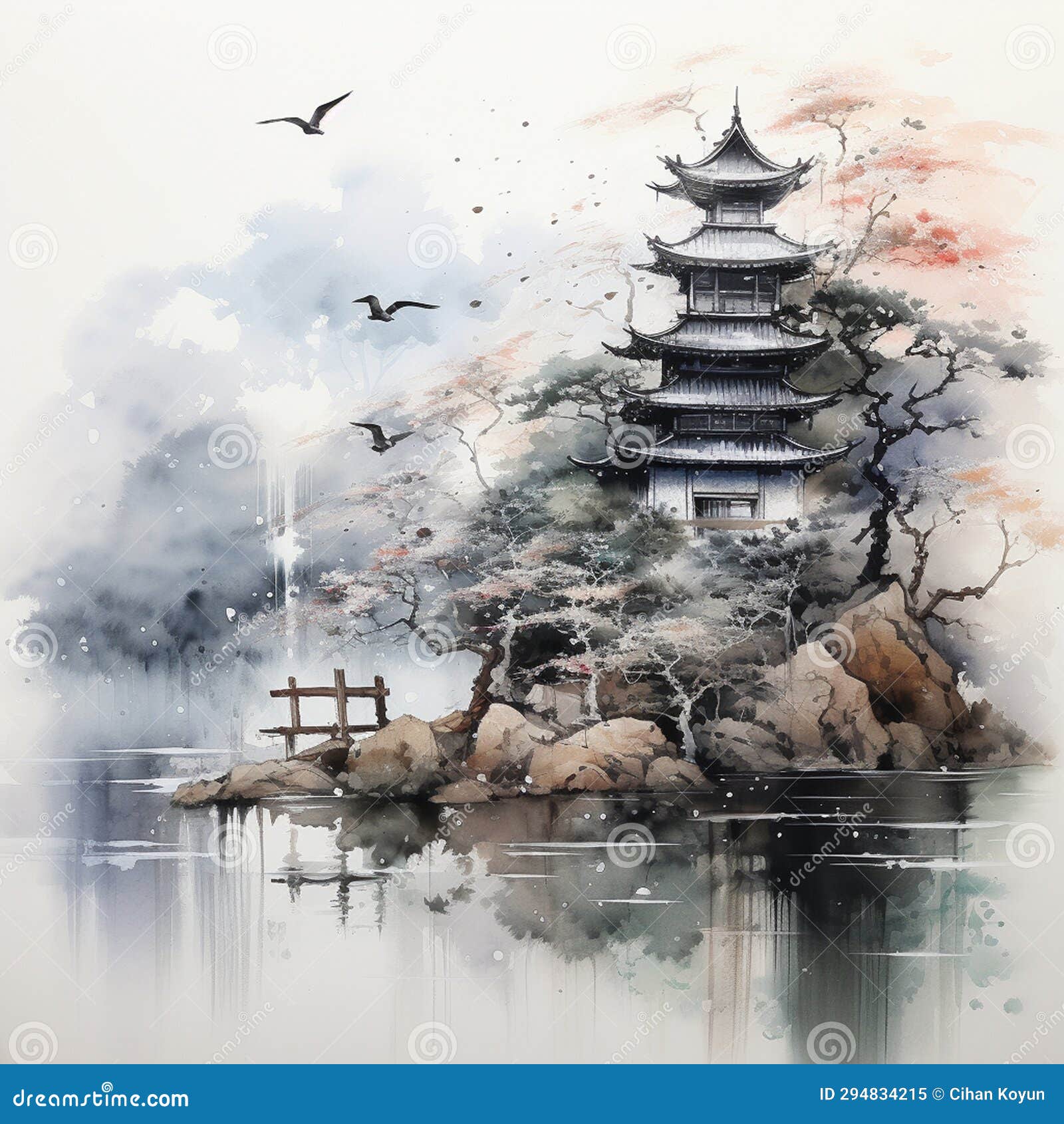unique abstract ink wash artwork
