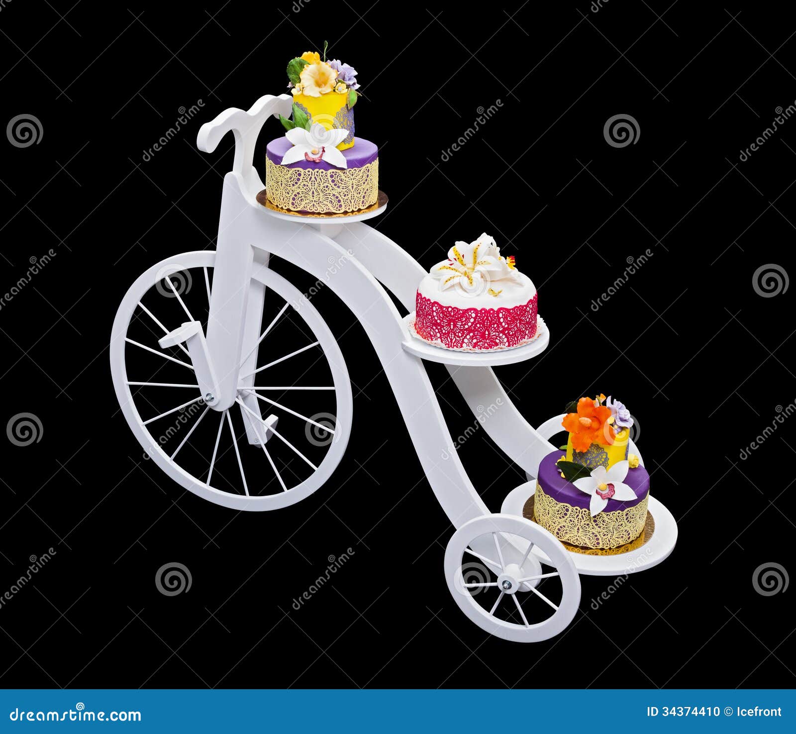 Unique Bicycle Cake Stand With Three Cakes Stock Photo ...