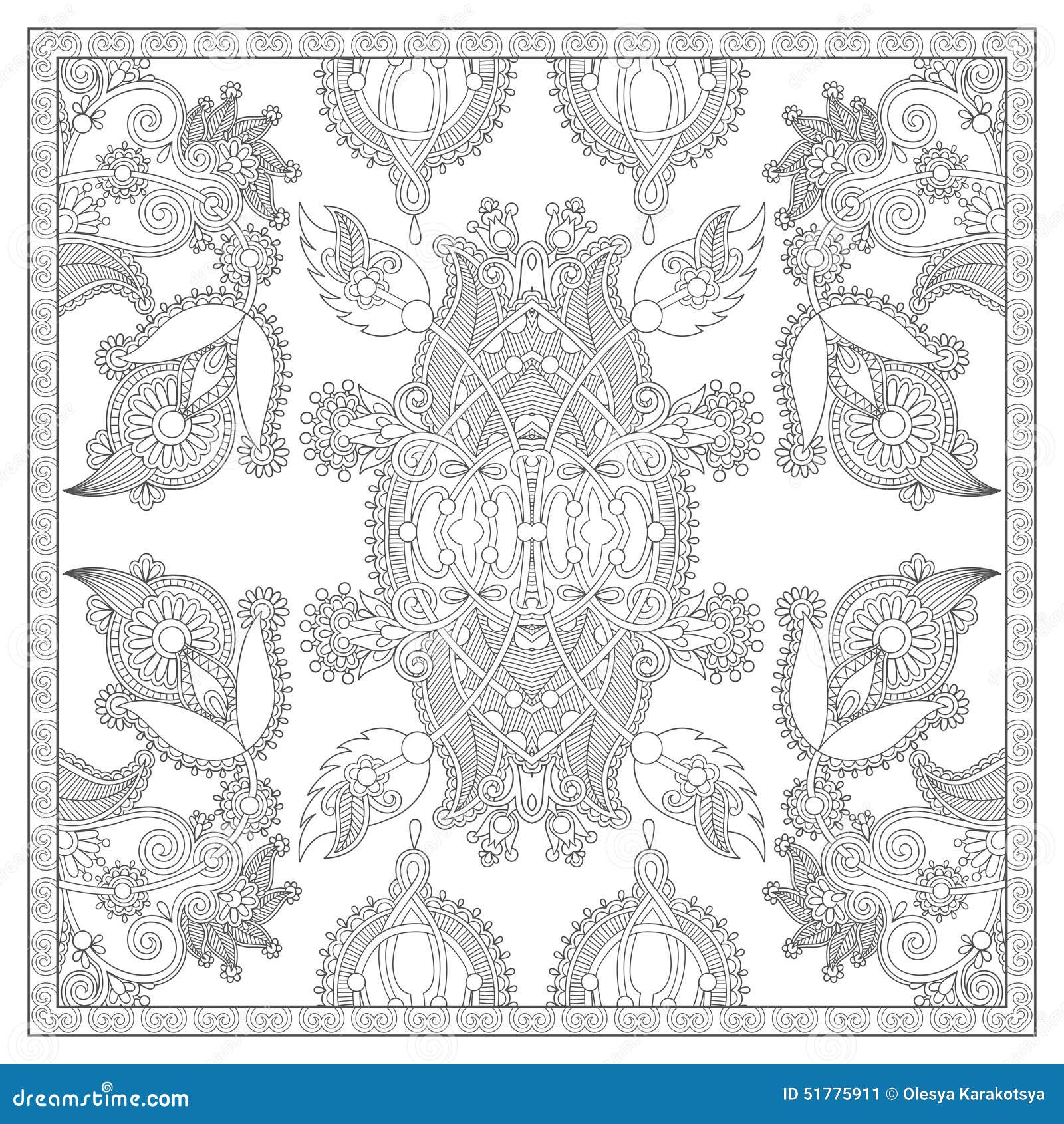 Unique Coloring Book Square Page For Adults Stock Vector